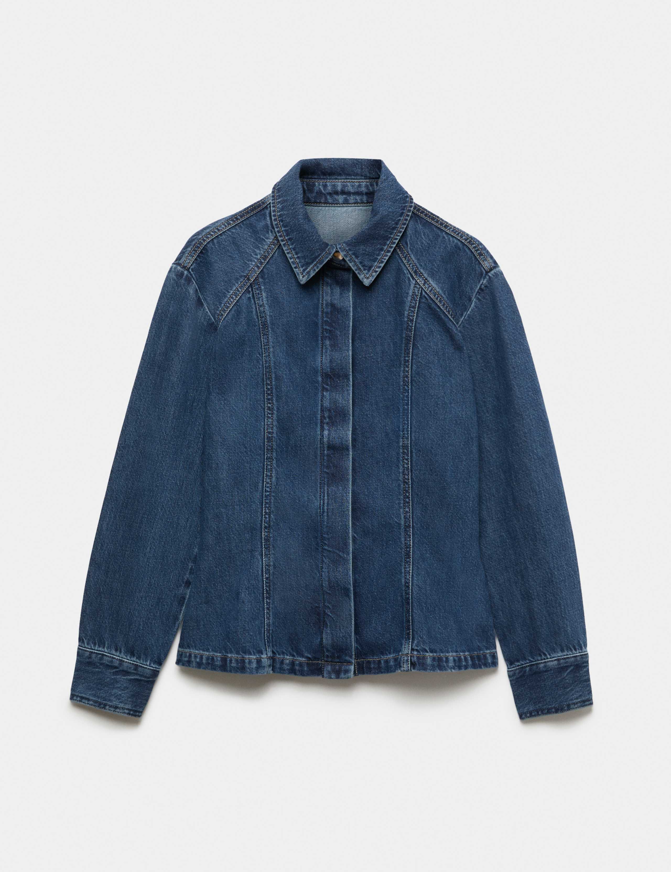Denim Collared Fitted Panelled Shirt 2 of 5