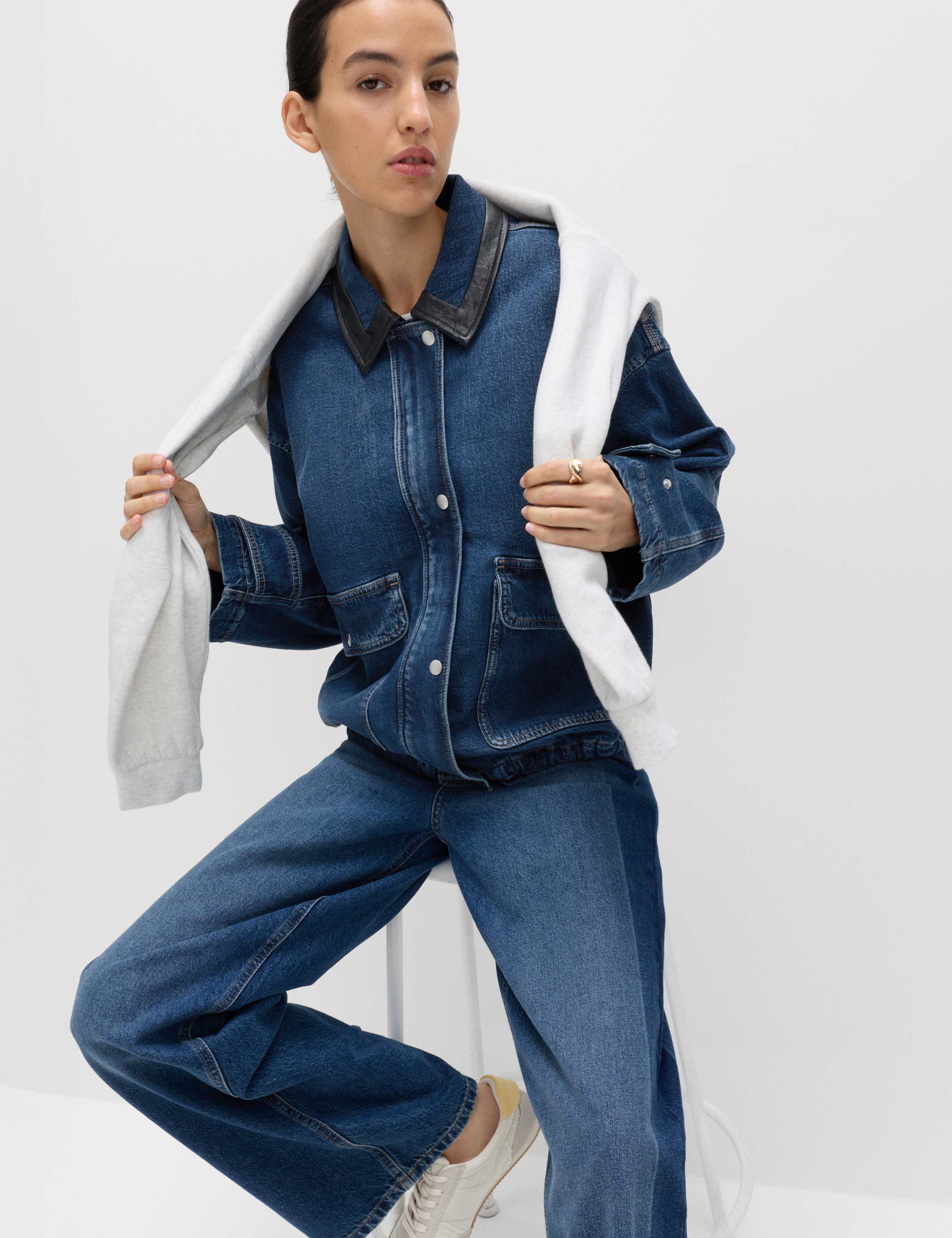 Denim Relaxed Bomber Jacket 7 of 8