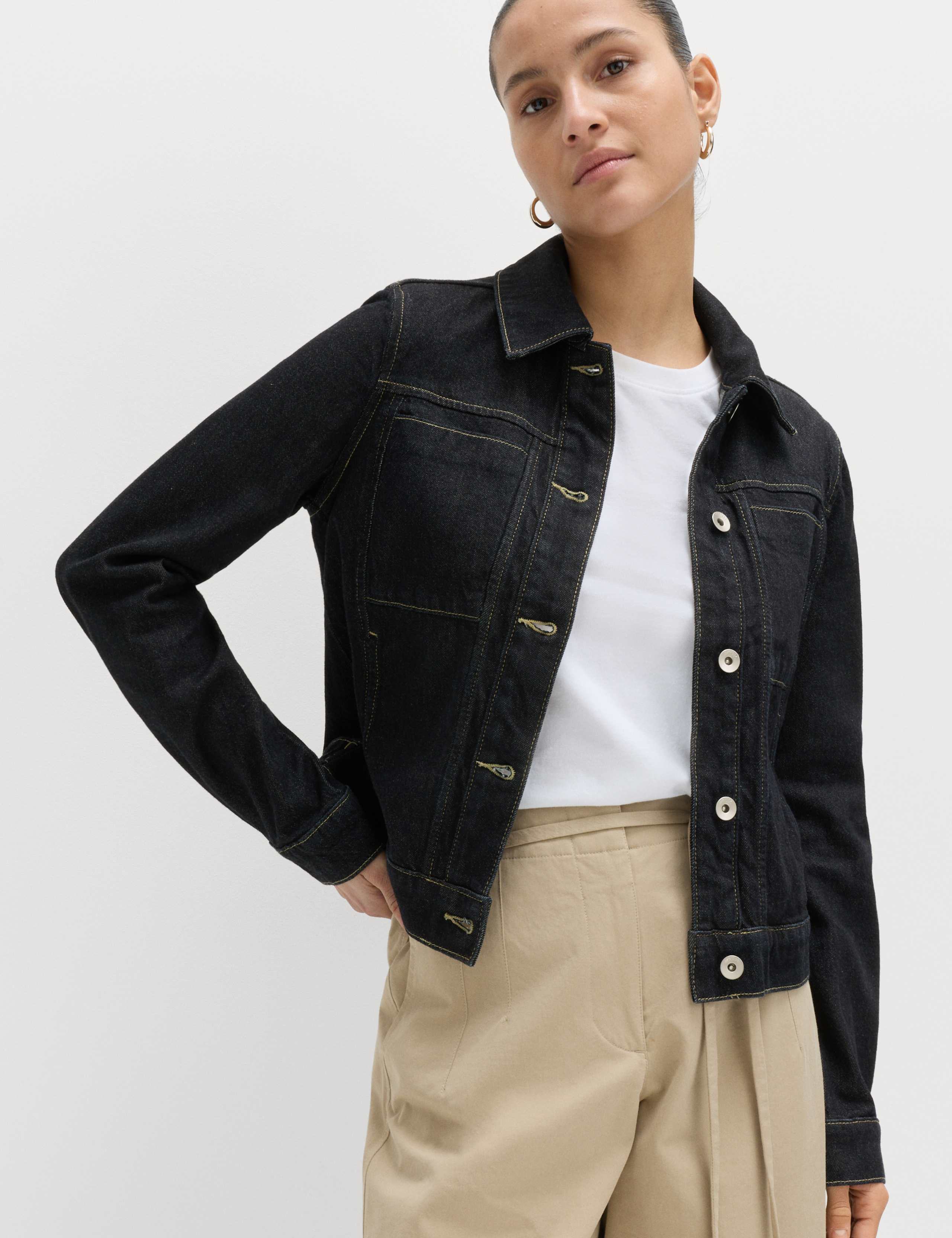 Denim Collared Short Trucker Jacket 1 of 6