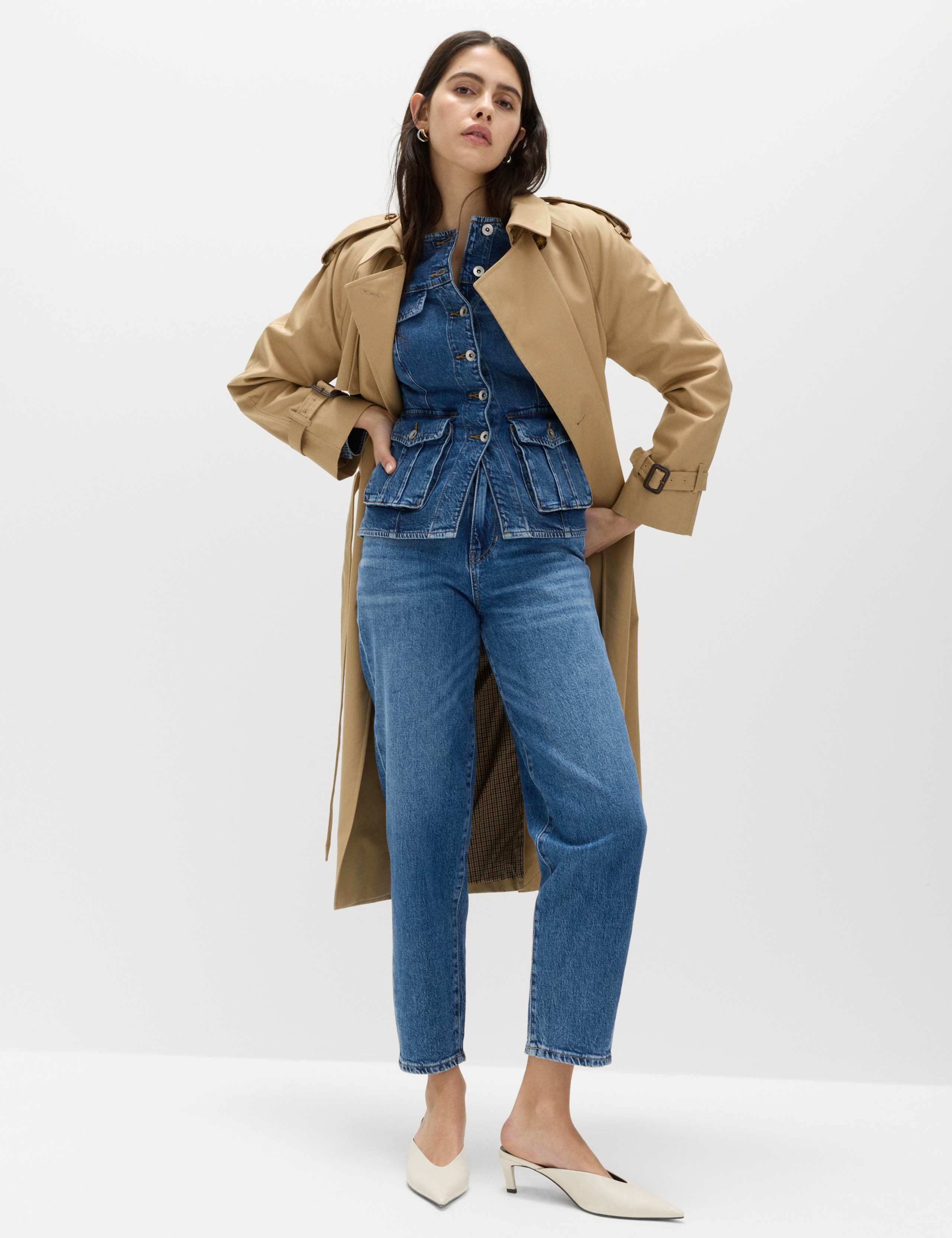 Denim Collarless Fitted Utility Jacket 4 of 6