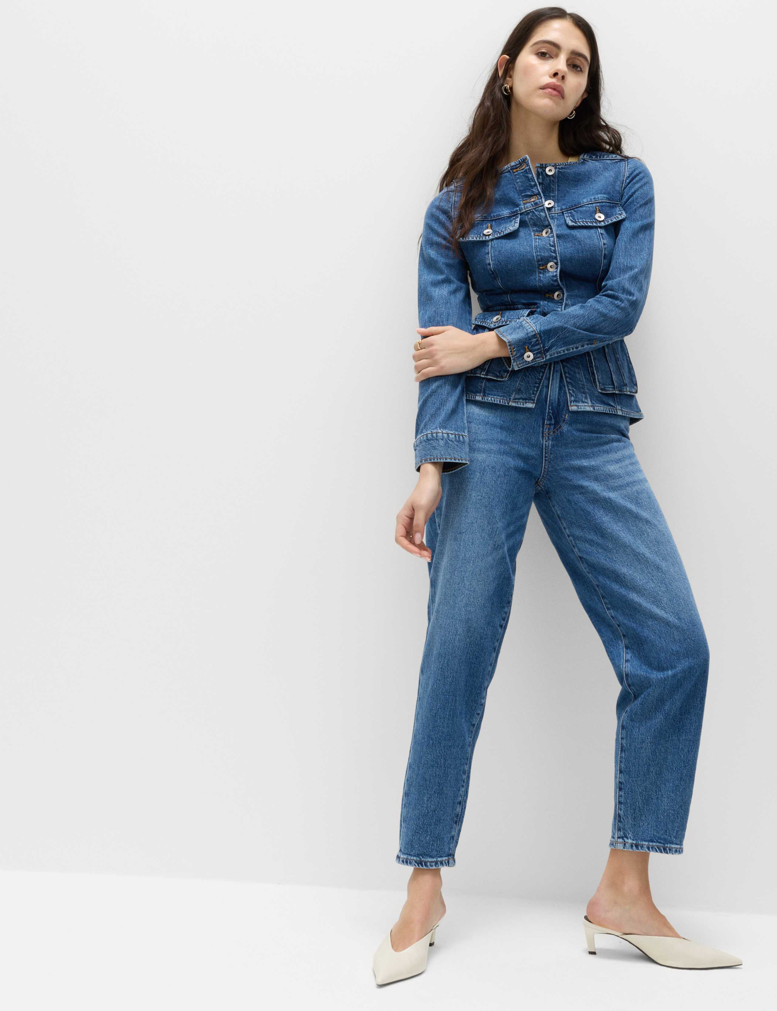 Denim Collarless Fitted Utility Jacket 6 of 6