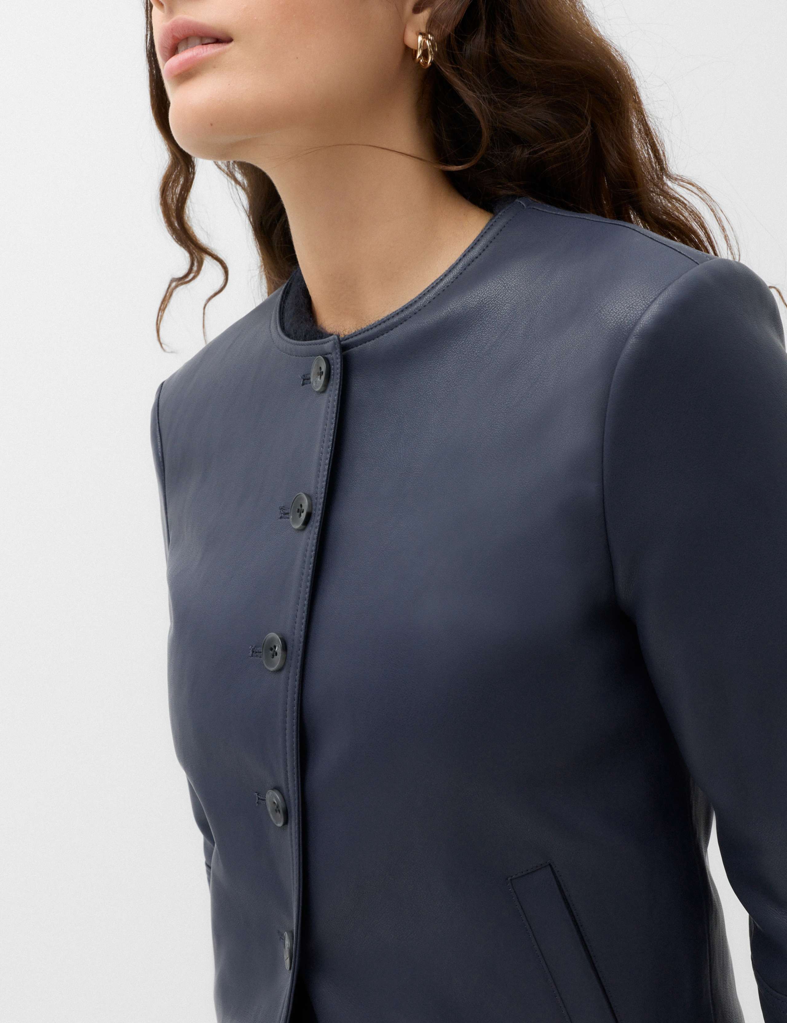 Faux Leather Collarless Jacket 3 of 6