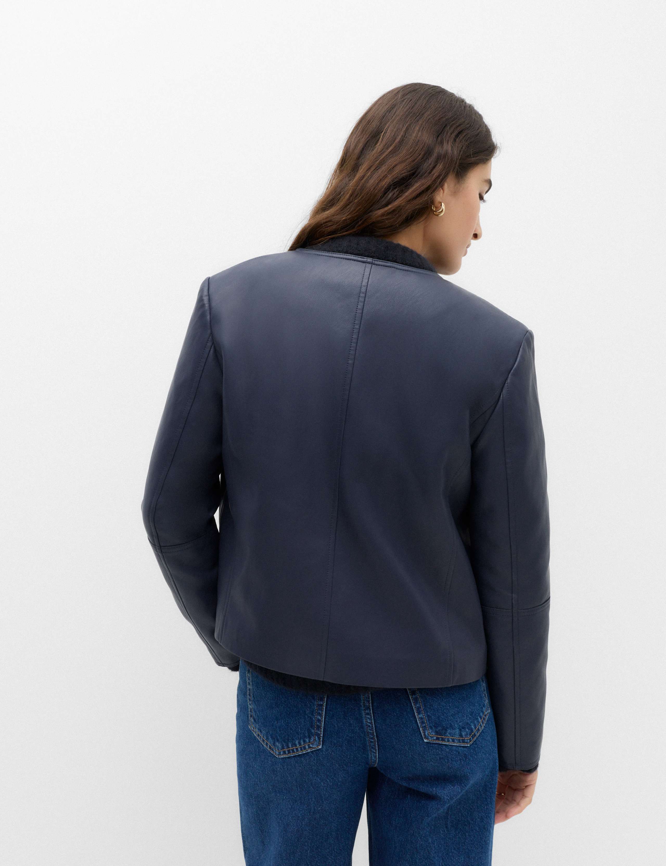 Faux Leather Collarless Jacket 4 of 6