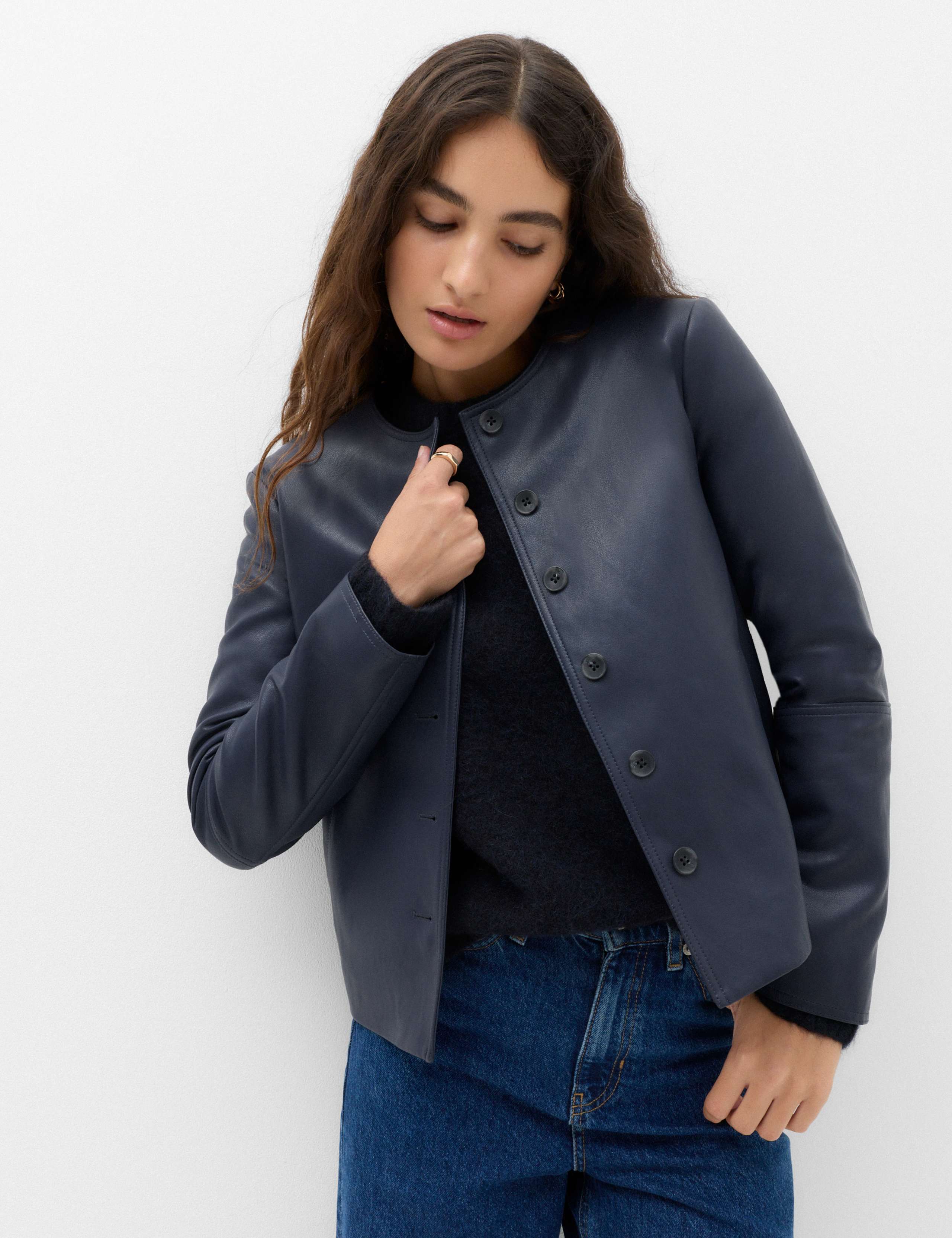 Faux Leather Collarless Jacket 5 of 6