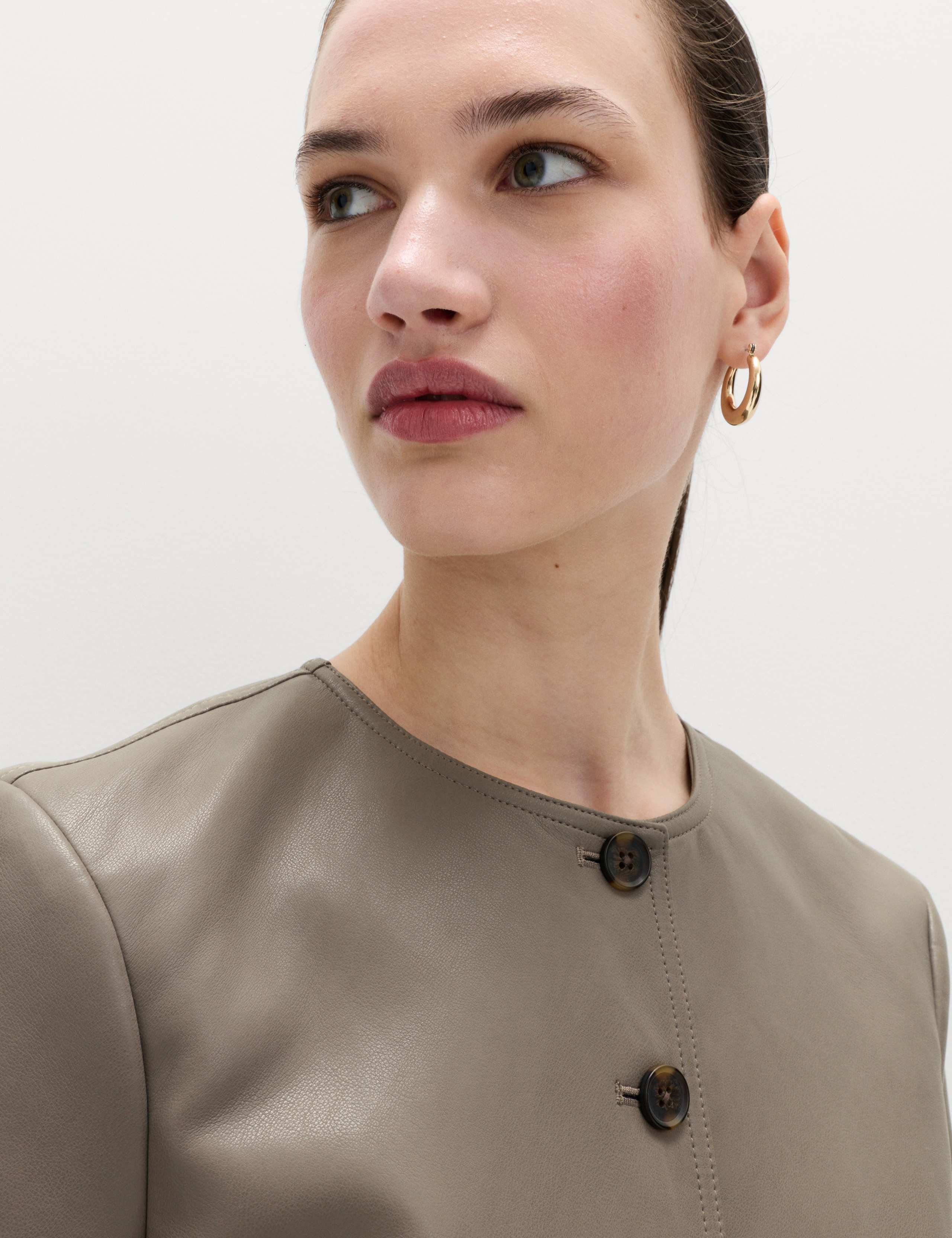 Faux Leather Collarless Jacket 3 of 6