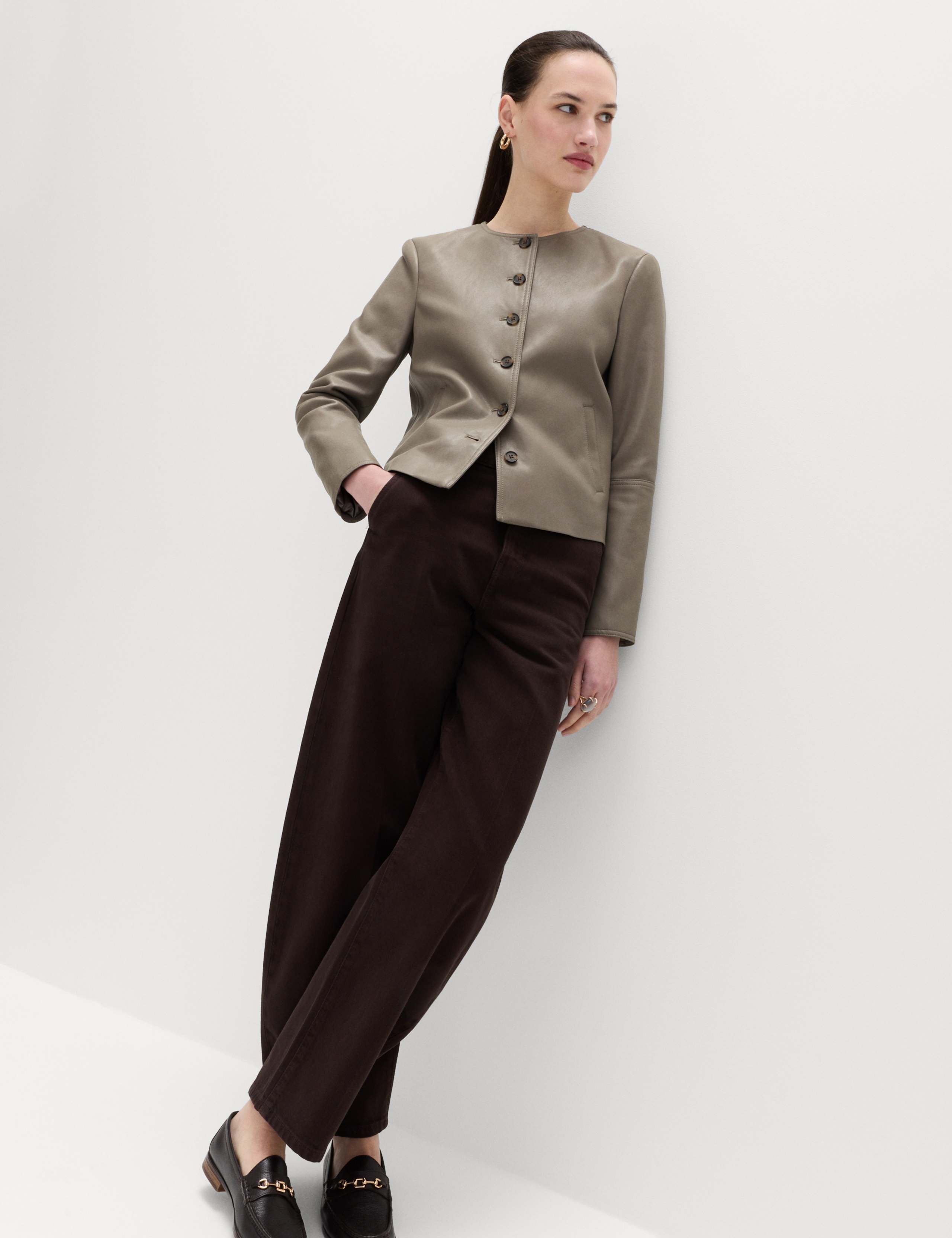 Faux Leather Collarless Jacket 5 of 6