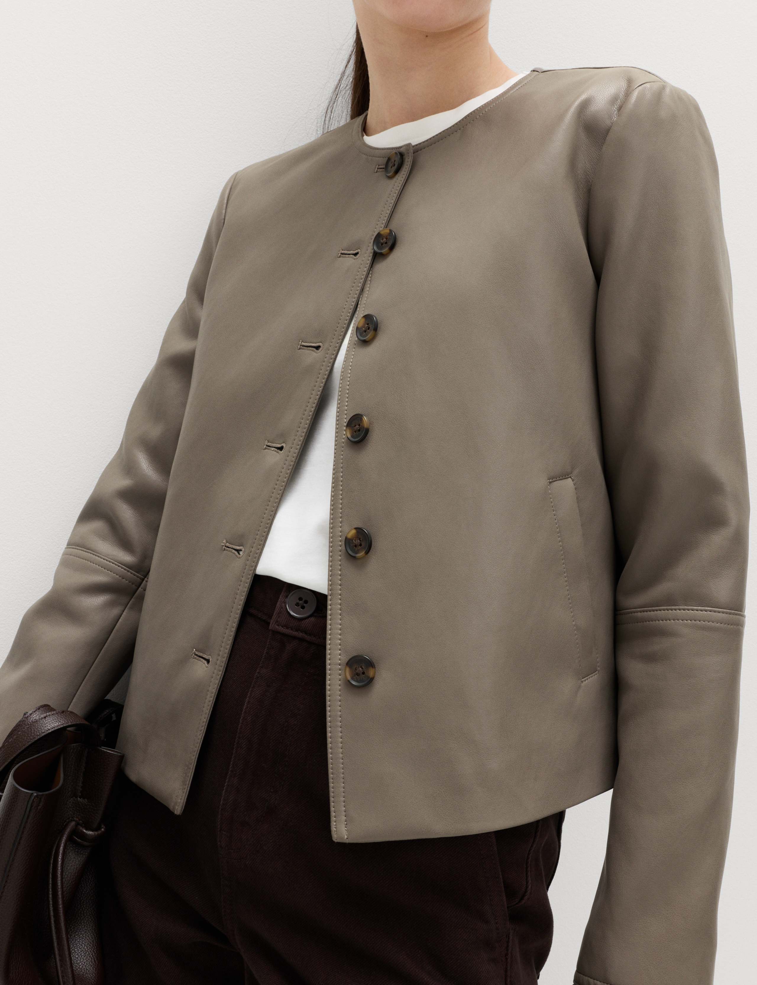 Faux Leather Collarless Jacket 6 of 6