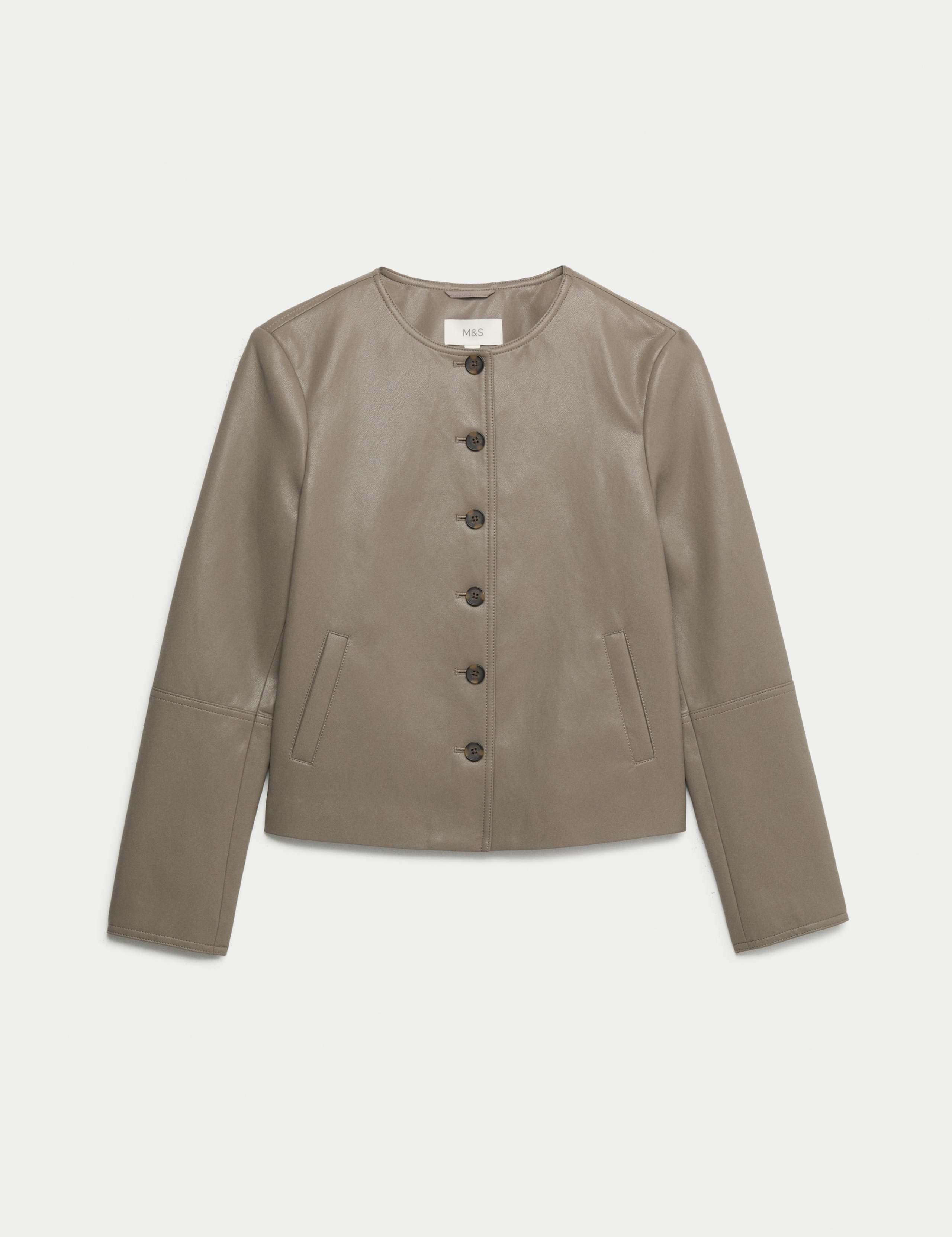 Faux Leather Collarless Jacket 2 of 6