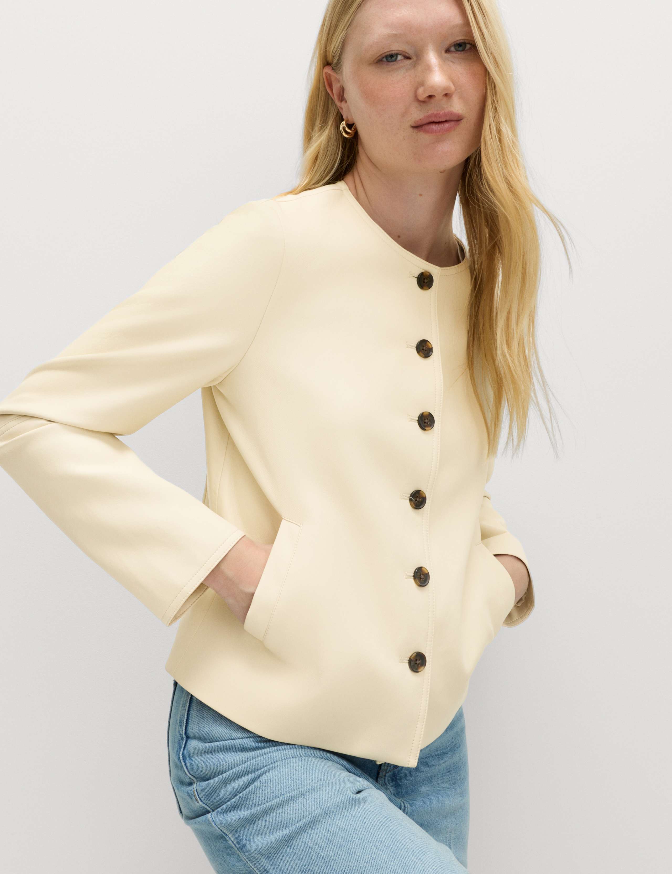 Faux Leather Collarless Jacket 7 of 7