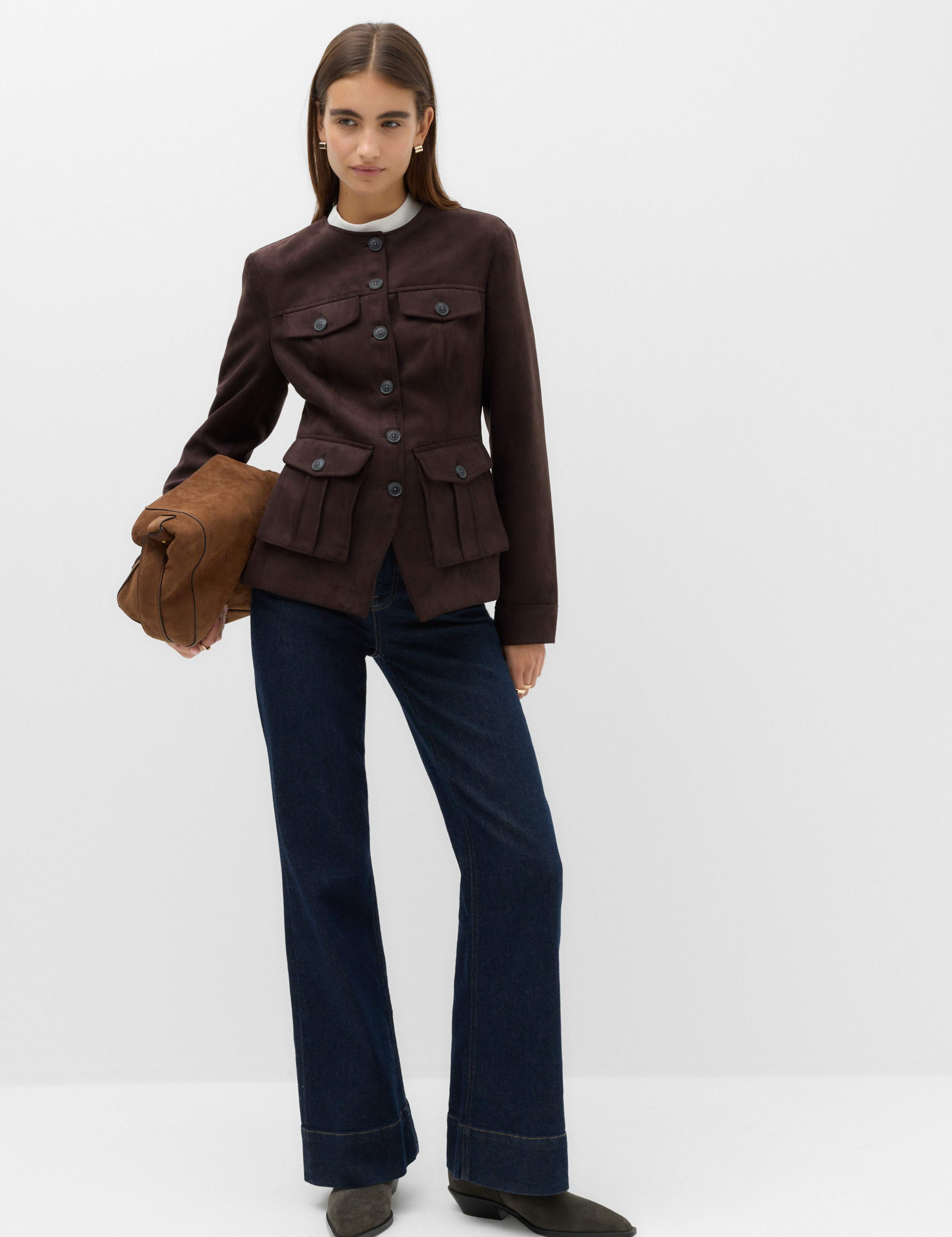 Suedette Colarless Utility Jacket 5 of 6