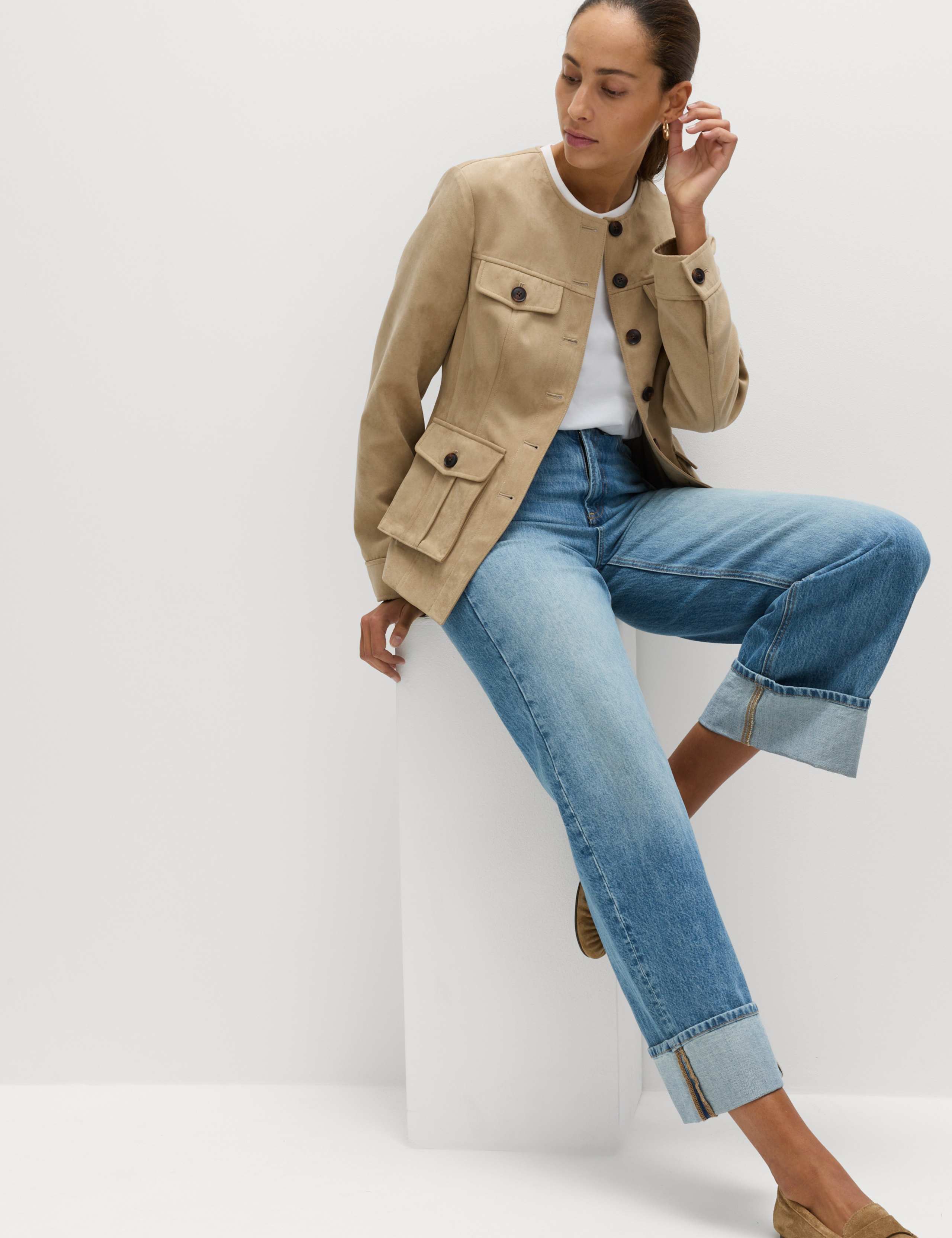 Suedette Colarless Utility Jacket 5 of 6