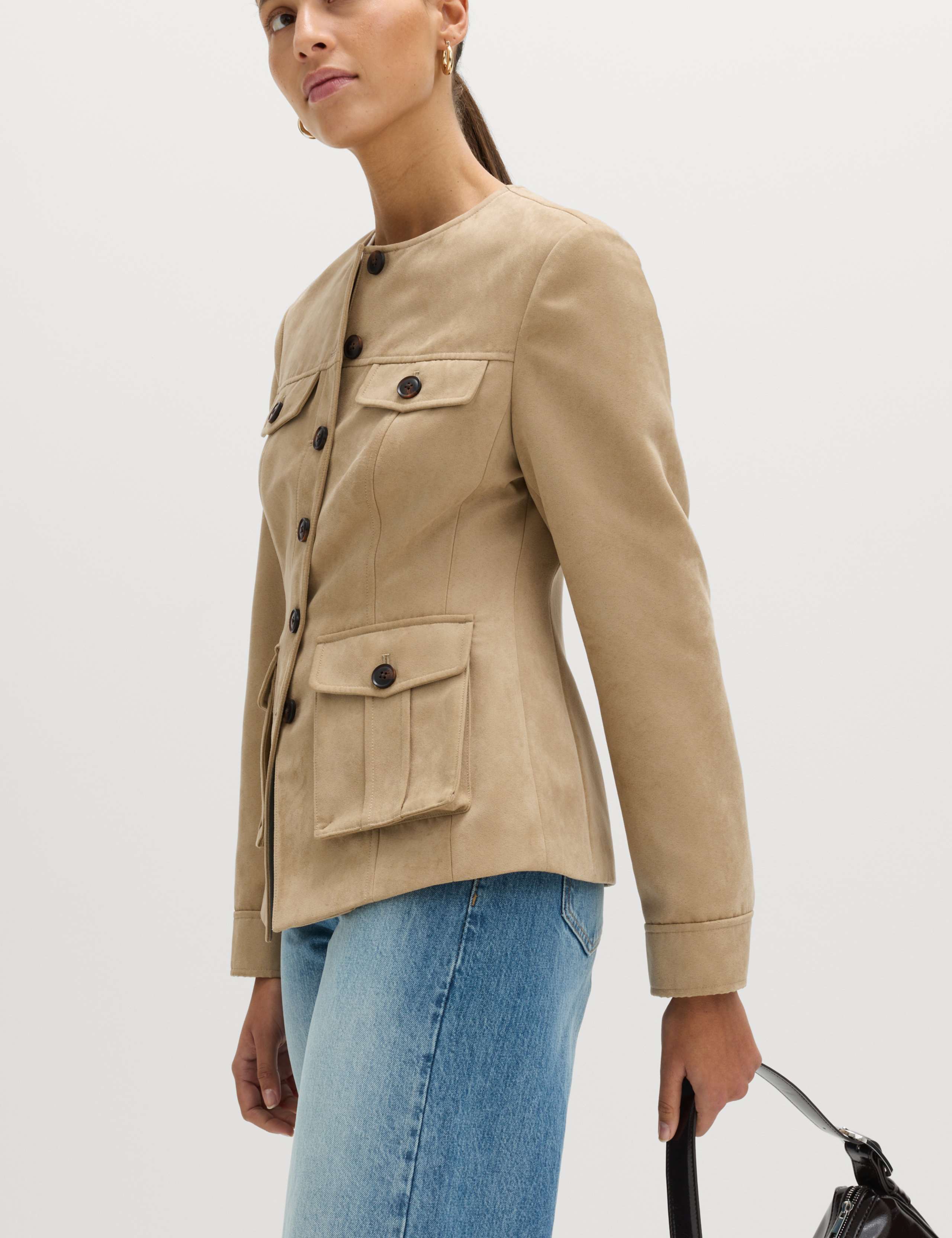 Suedette Colarless Utility Jacket 6 of 6