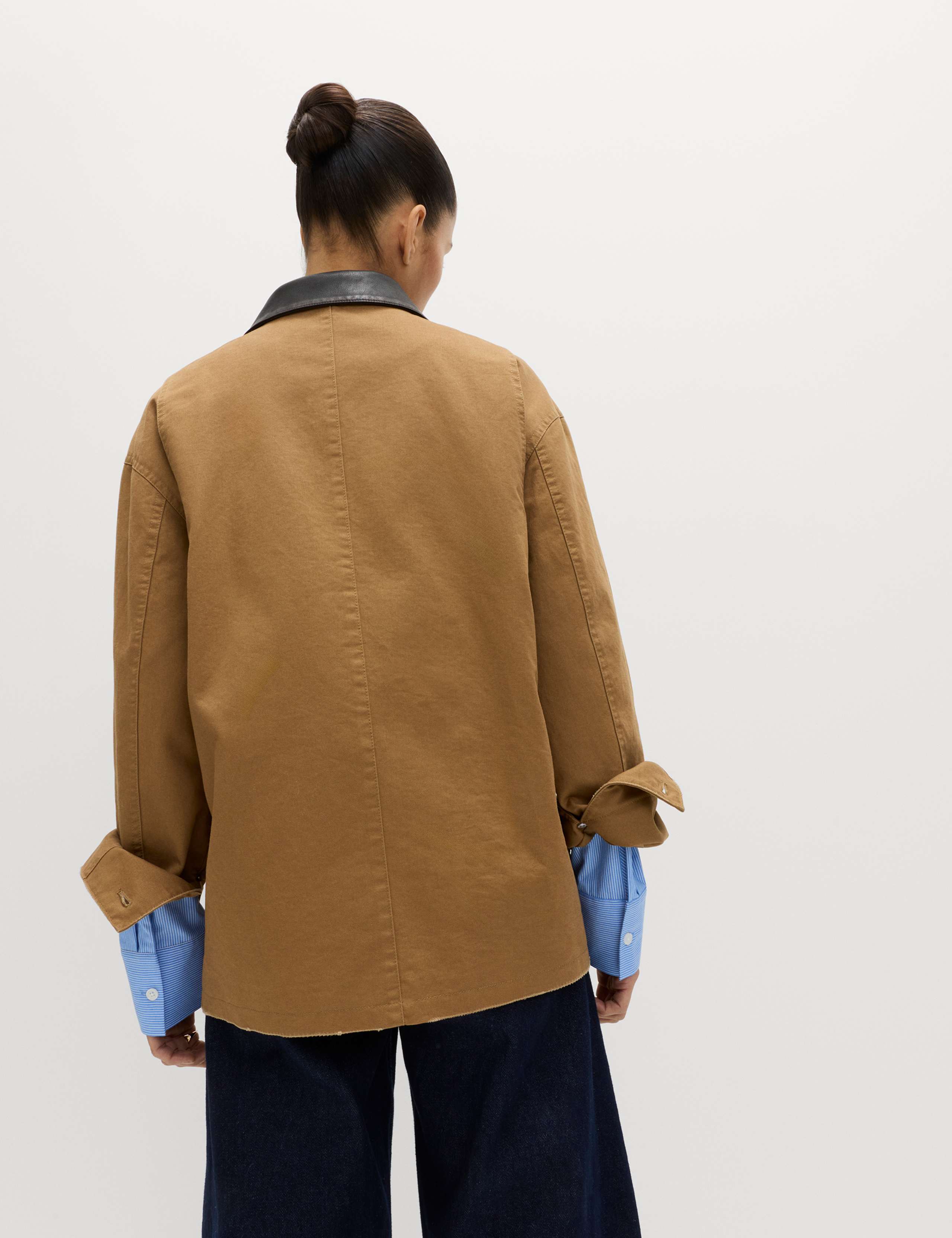 Pure Cotton Faux Leather Collared Barn Jacket 6 of 7