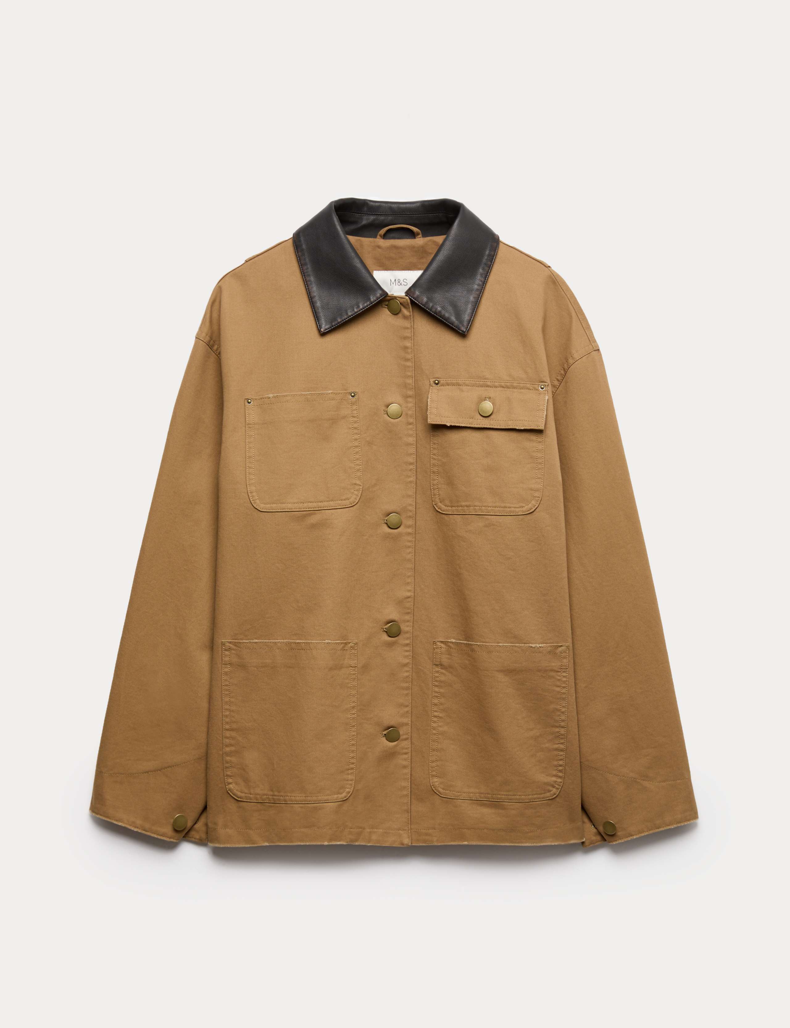 Pure Cotton Faux Leather Collared Barn Jacket 1 of 1