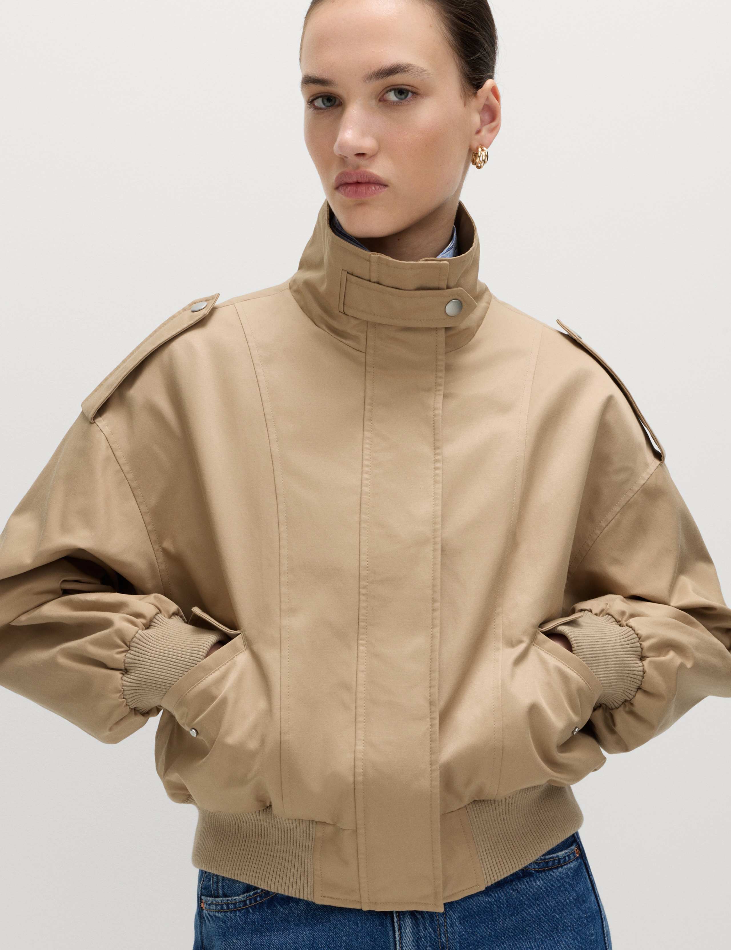 Cotton Rich Satin Look Bomber Jacket 1 of 6