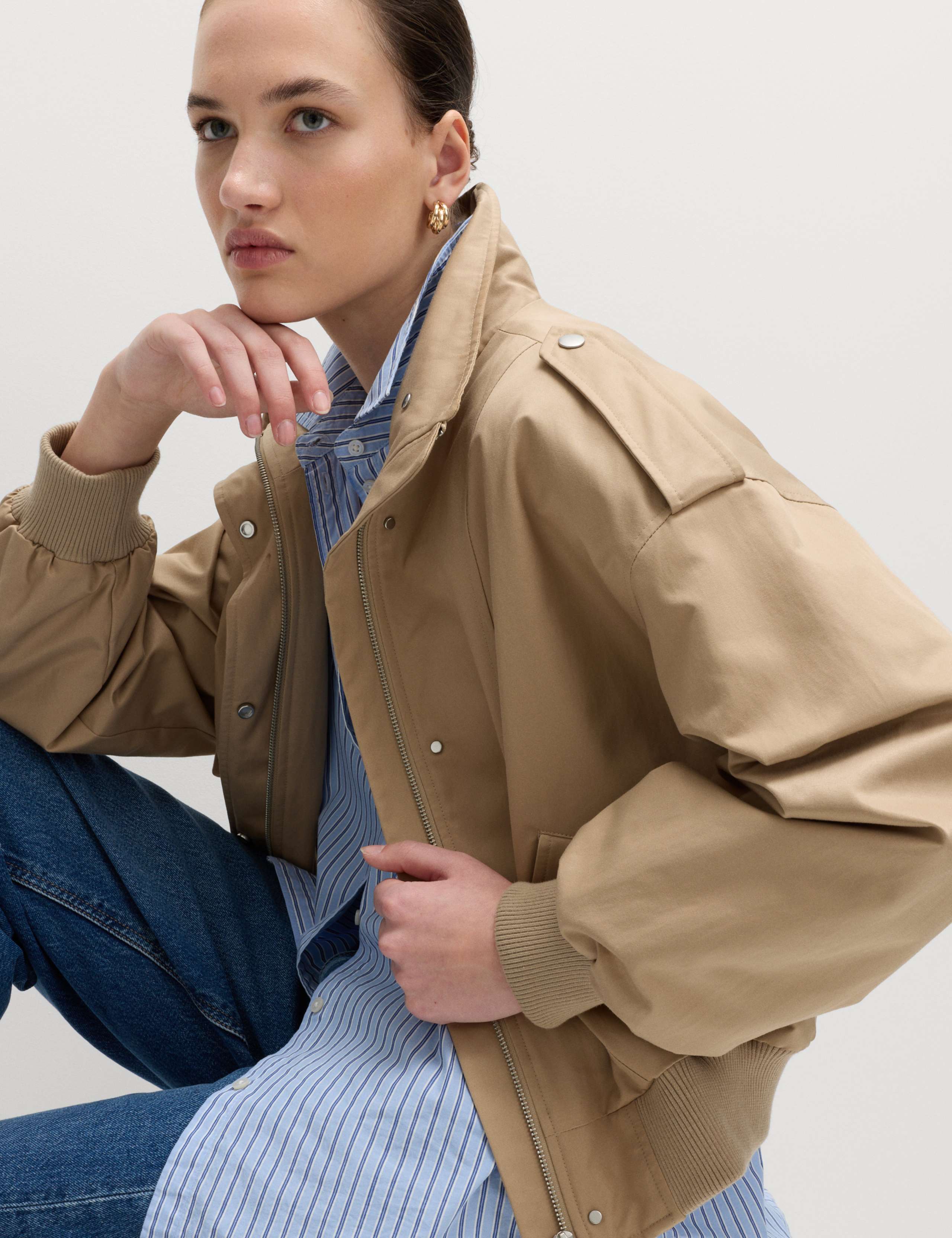 Cotton Rich Satin Look Bomber Jacket 4 of 6