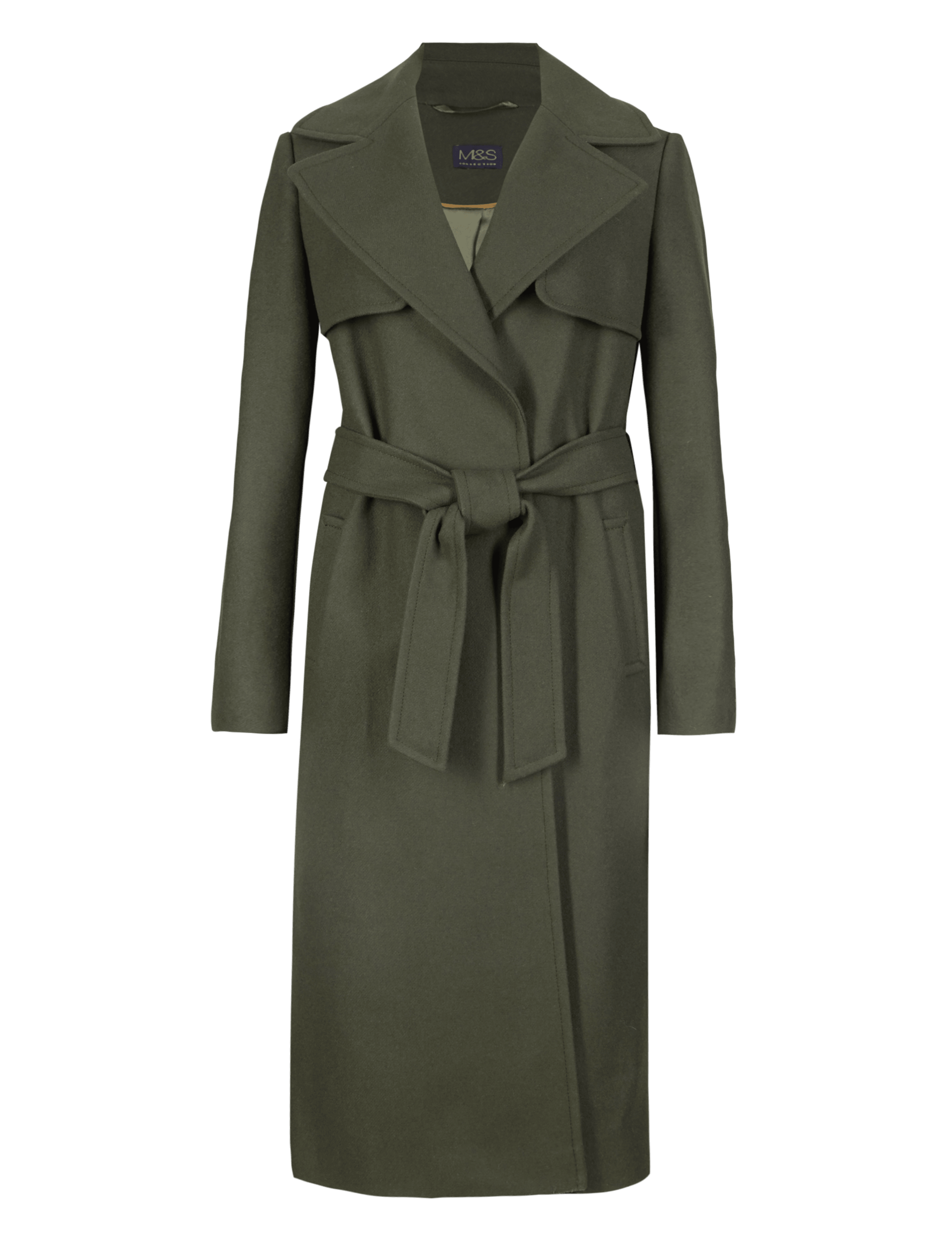 Wool Blend Military Belted Long Overcoat with Cashmere 2 of 3