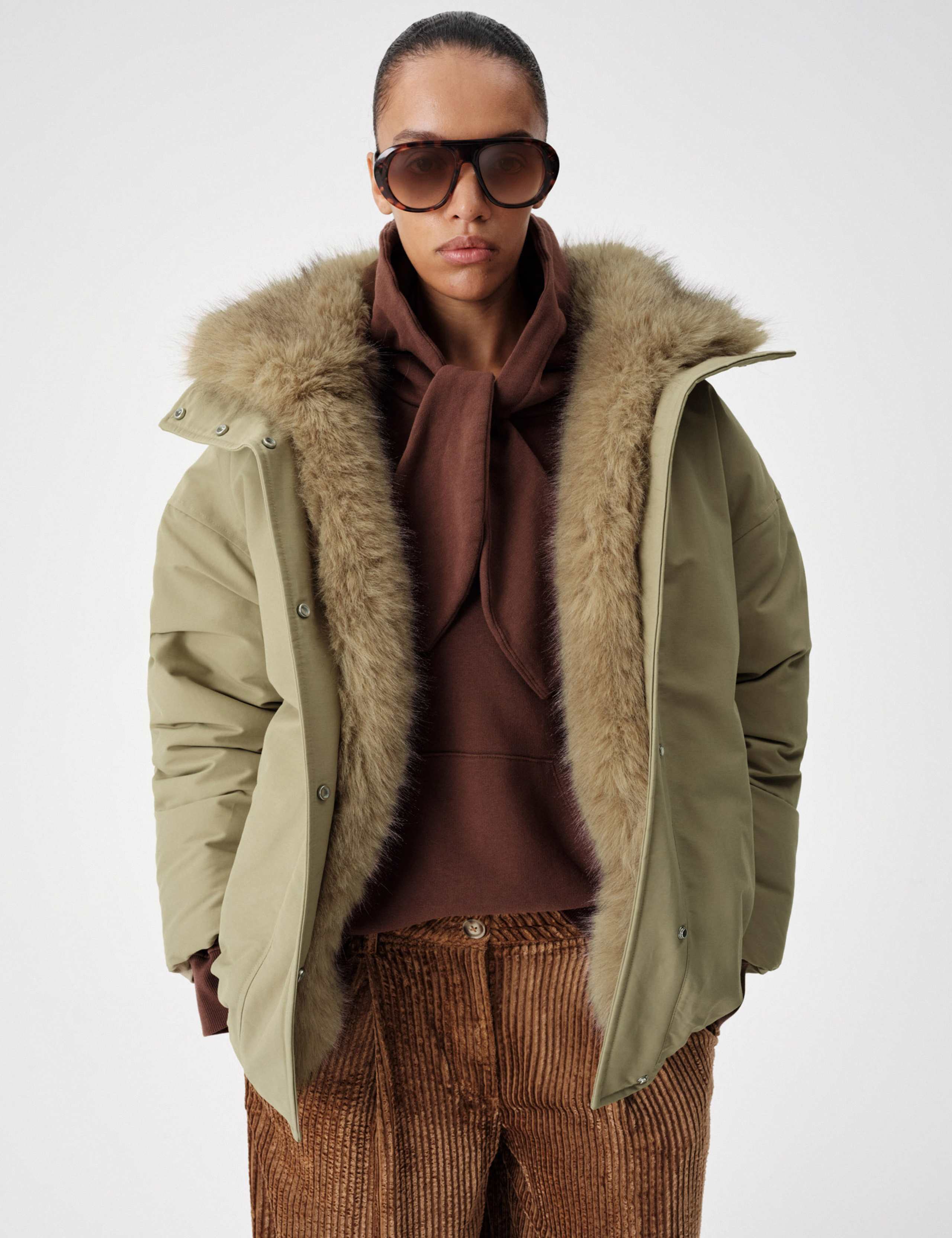 Cotton Rich Hooded Padded Faux Fur Trim Longline Utility Jacket 5 of 10