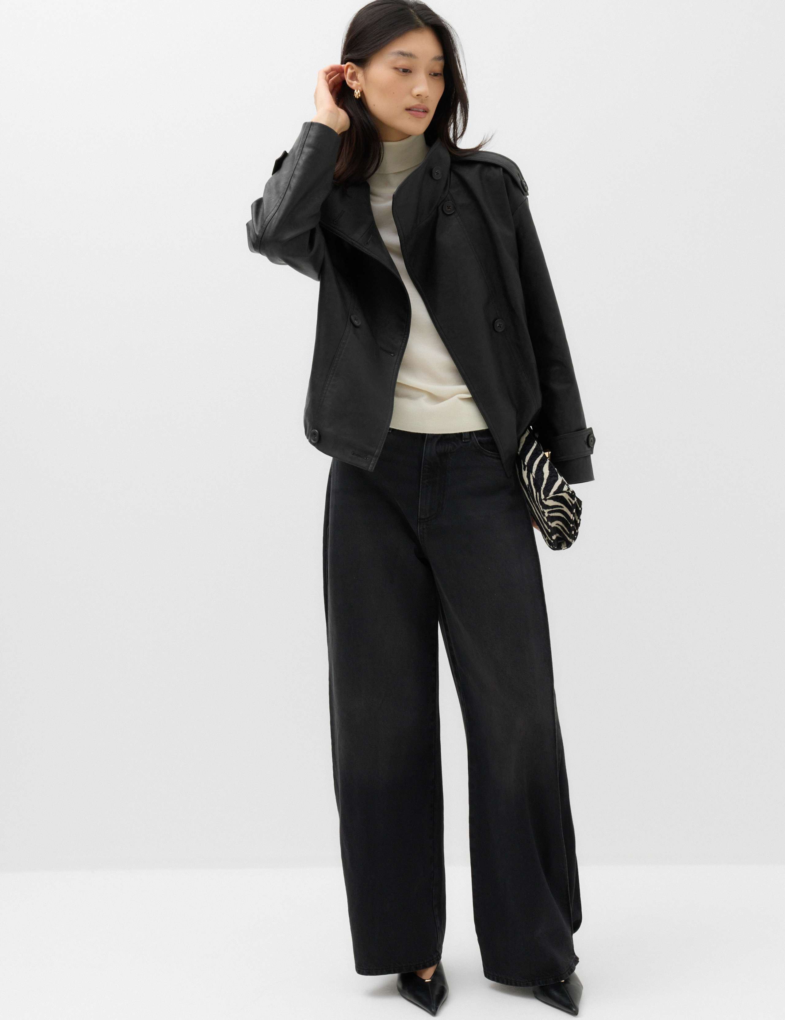 Faux Leather Funnel Neck Biker Jacket 3 of 7