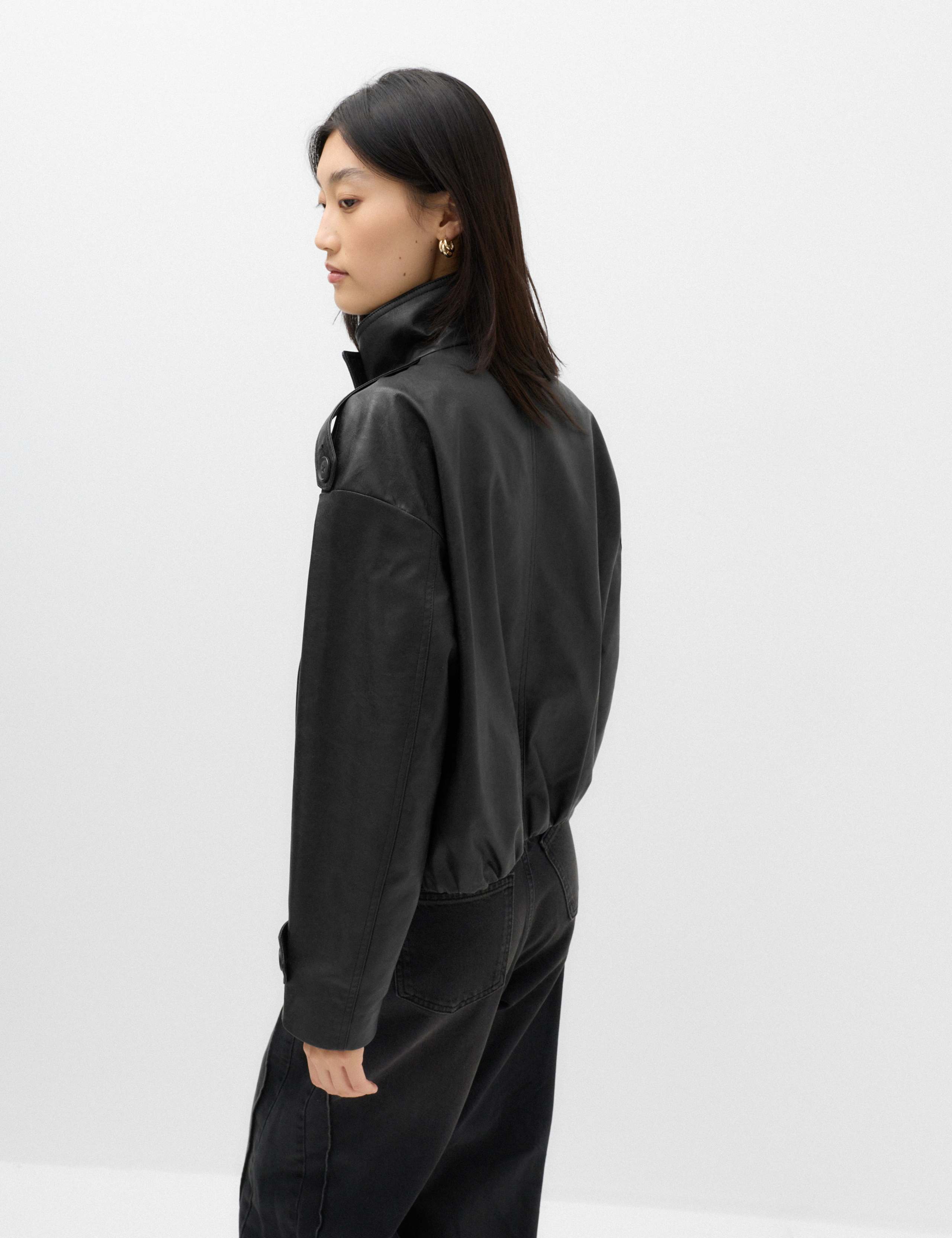 Faux Leather Funnel Neck Biker Jacket 4 of 7
