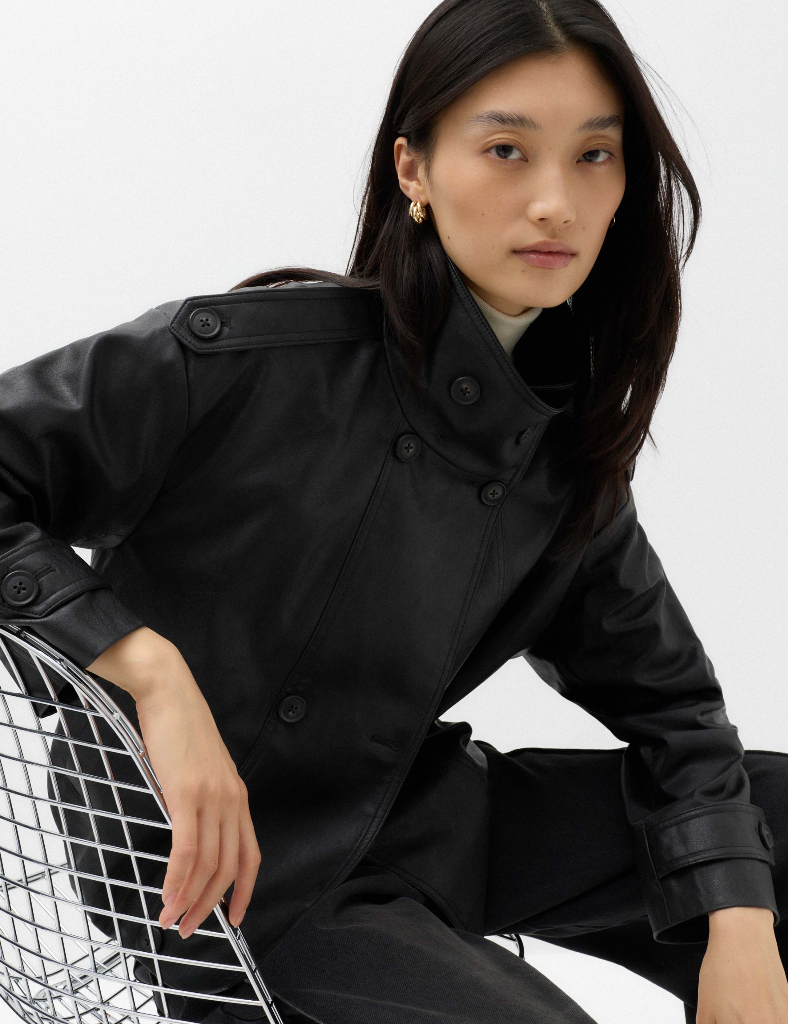 Faux Leather Funnel Neck Biker Jacket 6 of 7