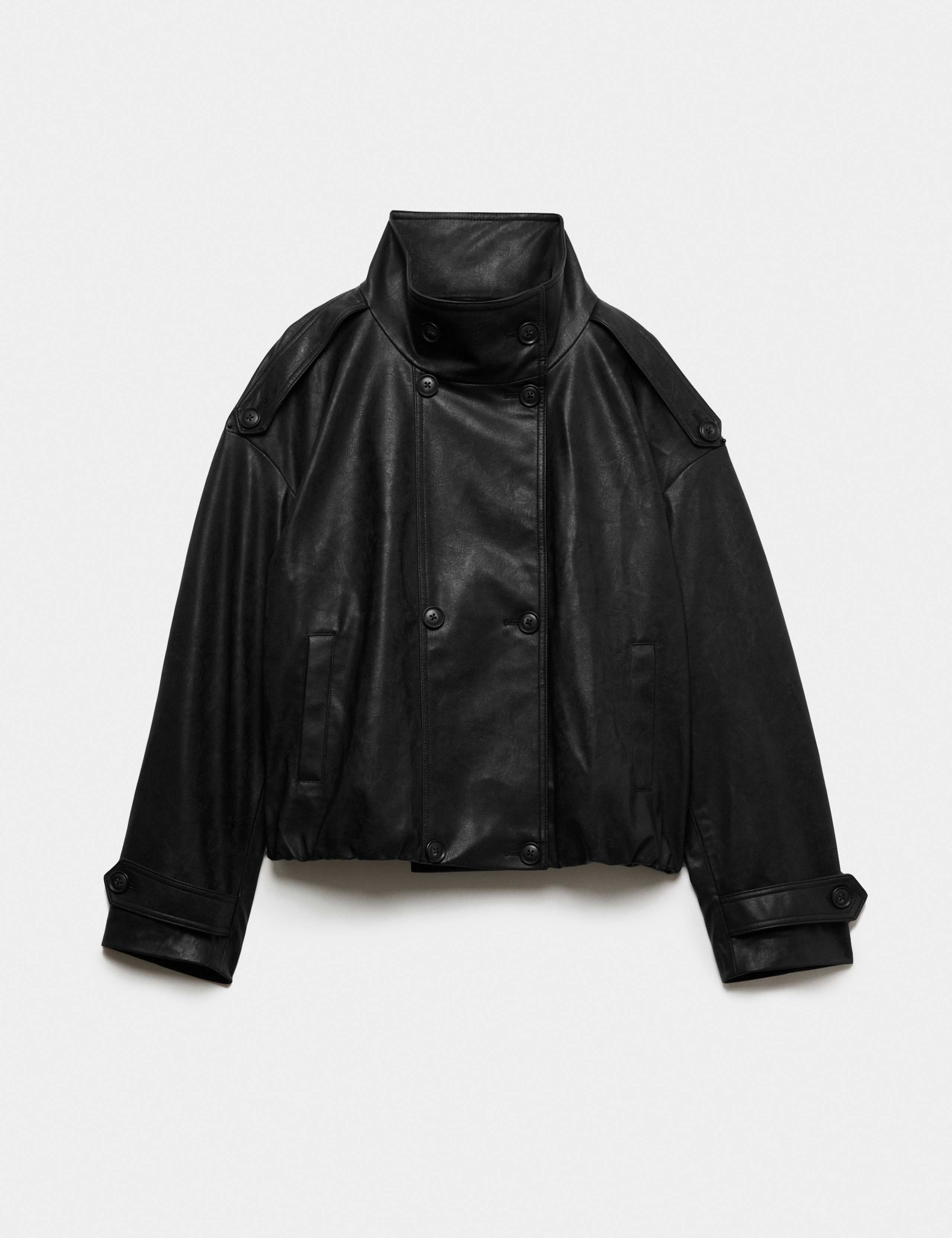 Faux Leather Funnel Neck Biker Jacket 2 of 7