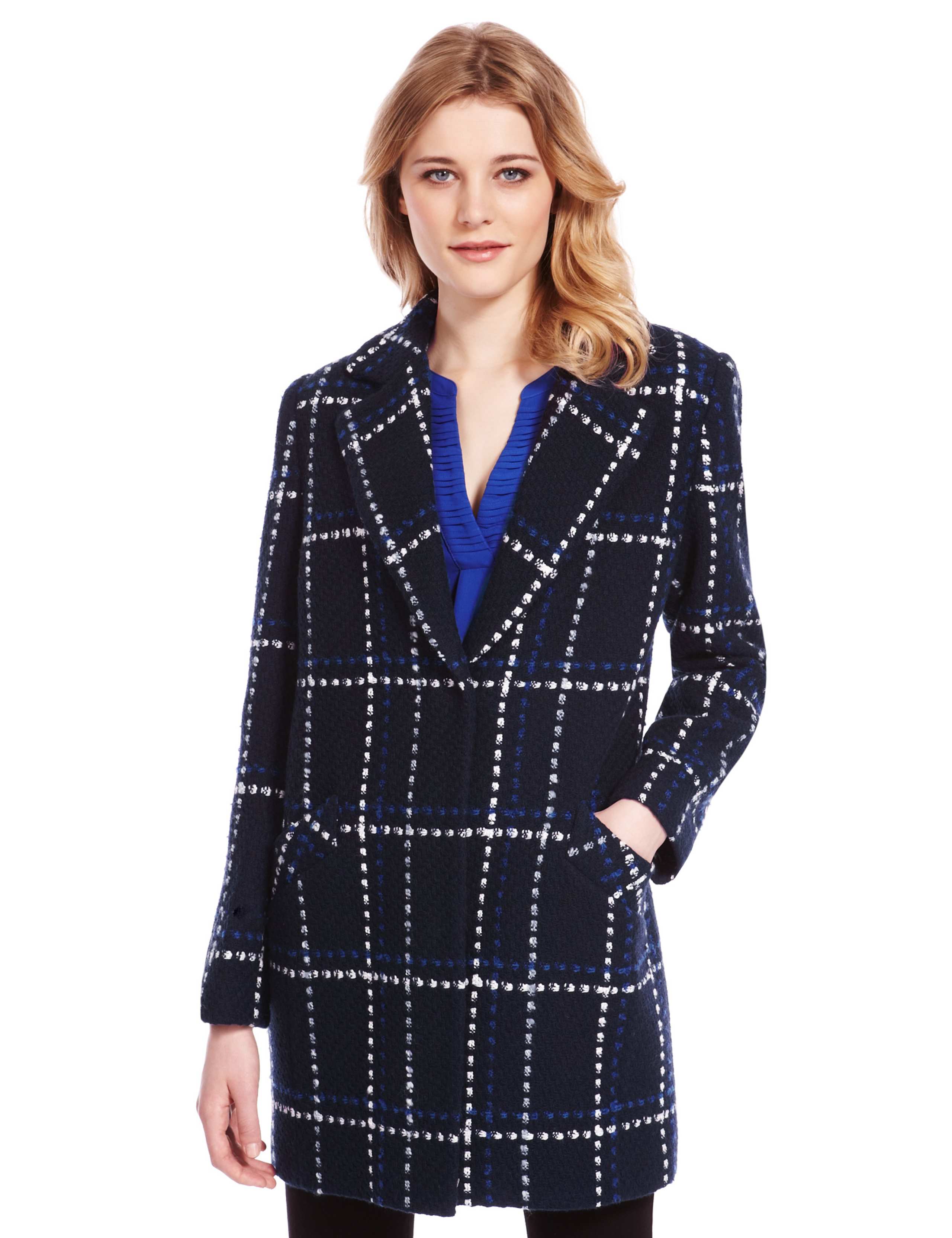 Textured Checked Coat with Wool 1 of 8