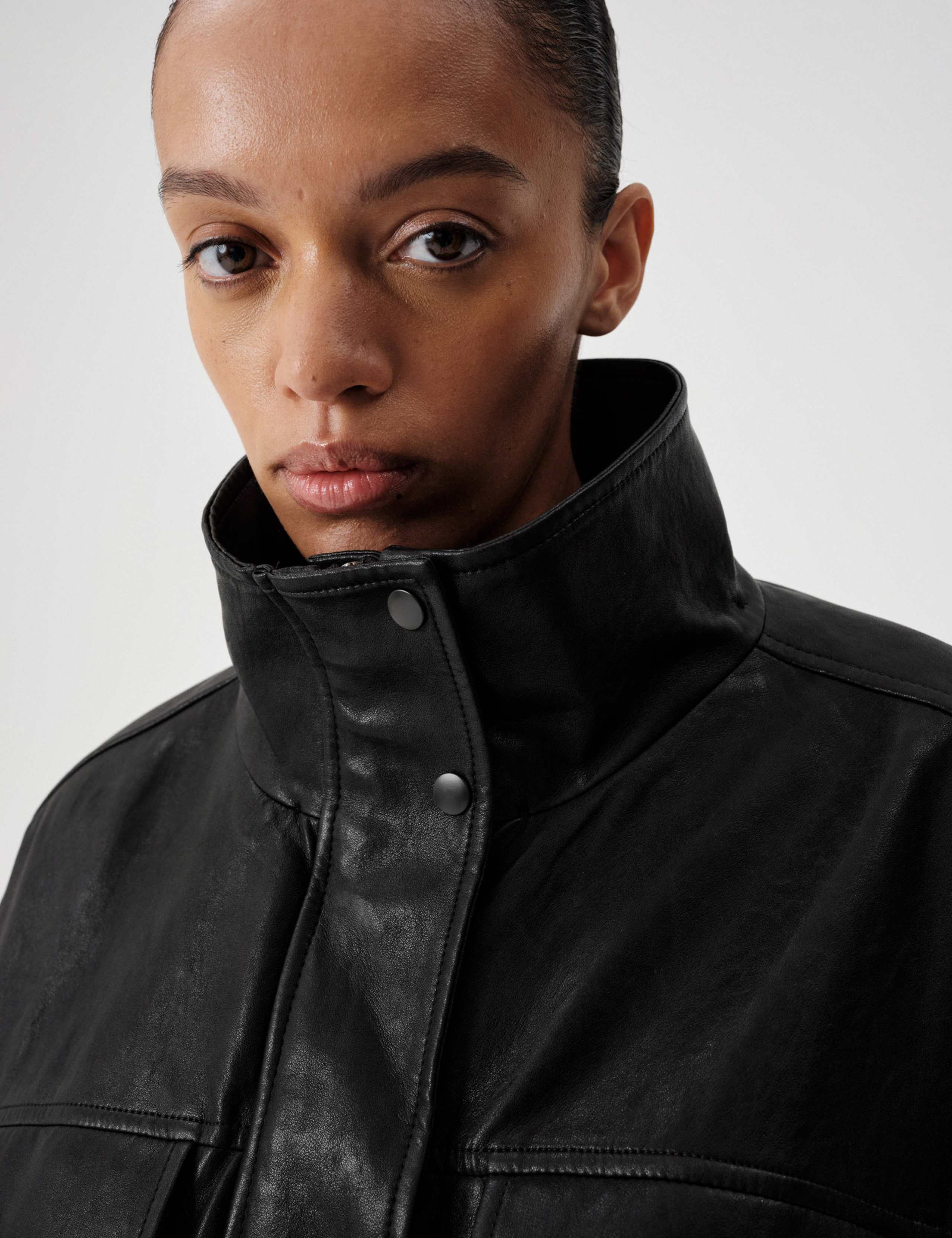 Faux Leather Faux Fur Funnel Collar Jacket 6 of 9