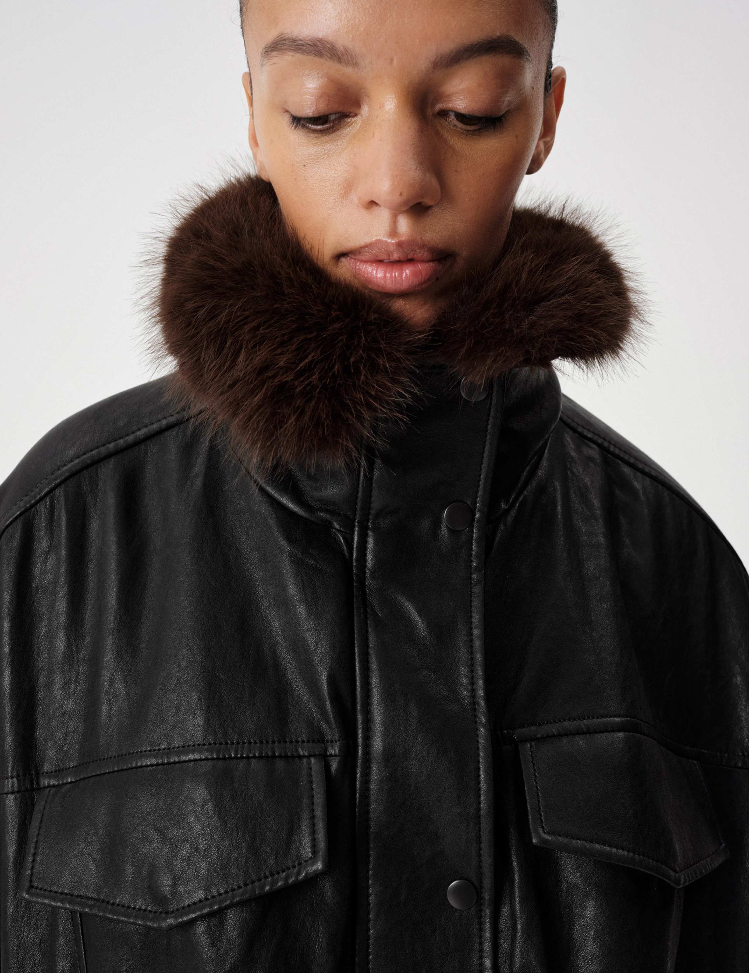 Faux Leather Faux Fur Funnel Collar Jacket 7 of 9