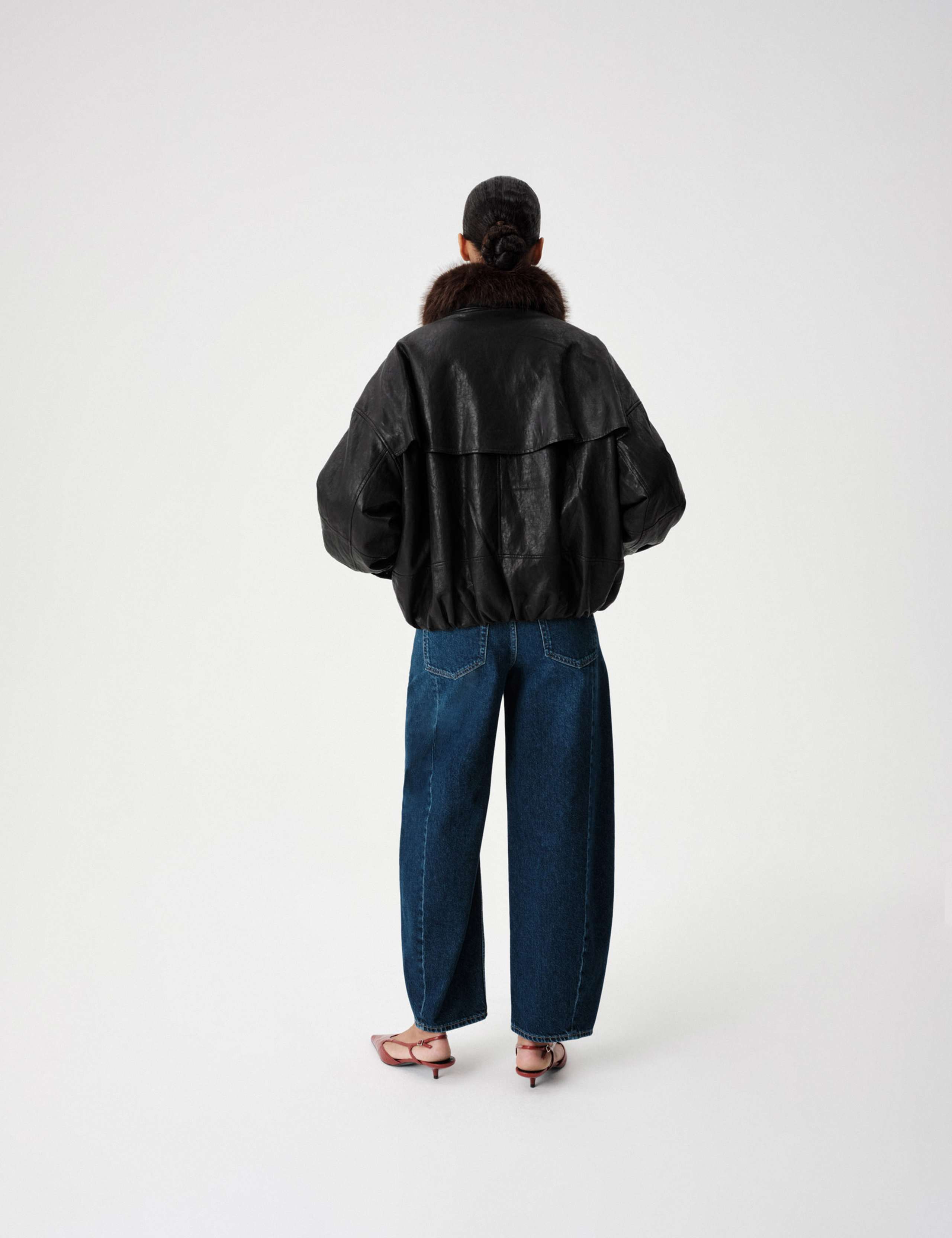 Faux Leather Faux Fur Funnel Collar Jacket 8 of 9