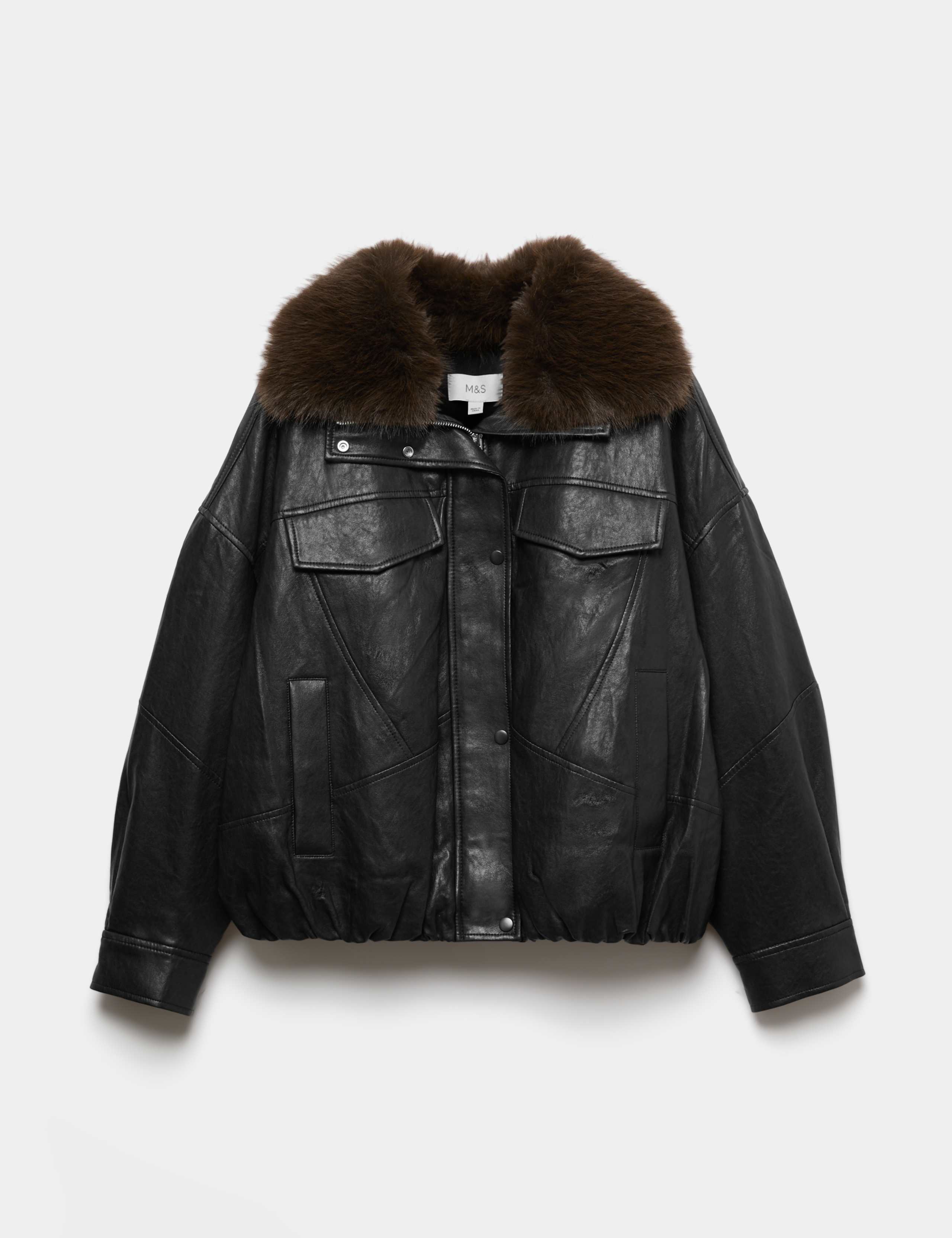 Faux Leather Faux Fur Funnel Collar Jacket 2 of 9