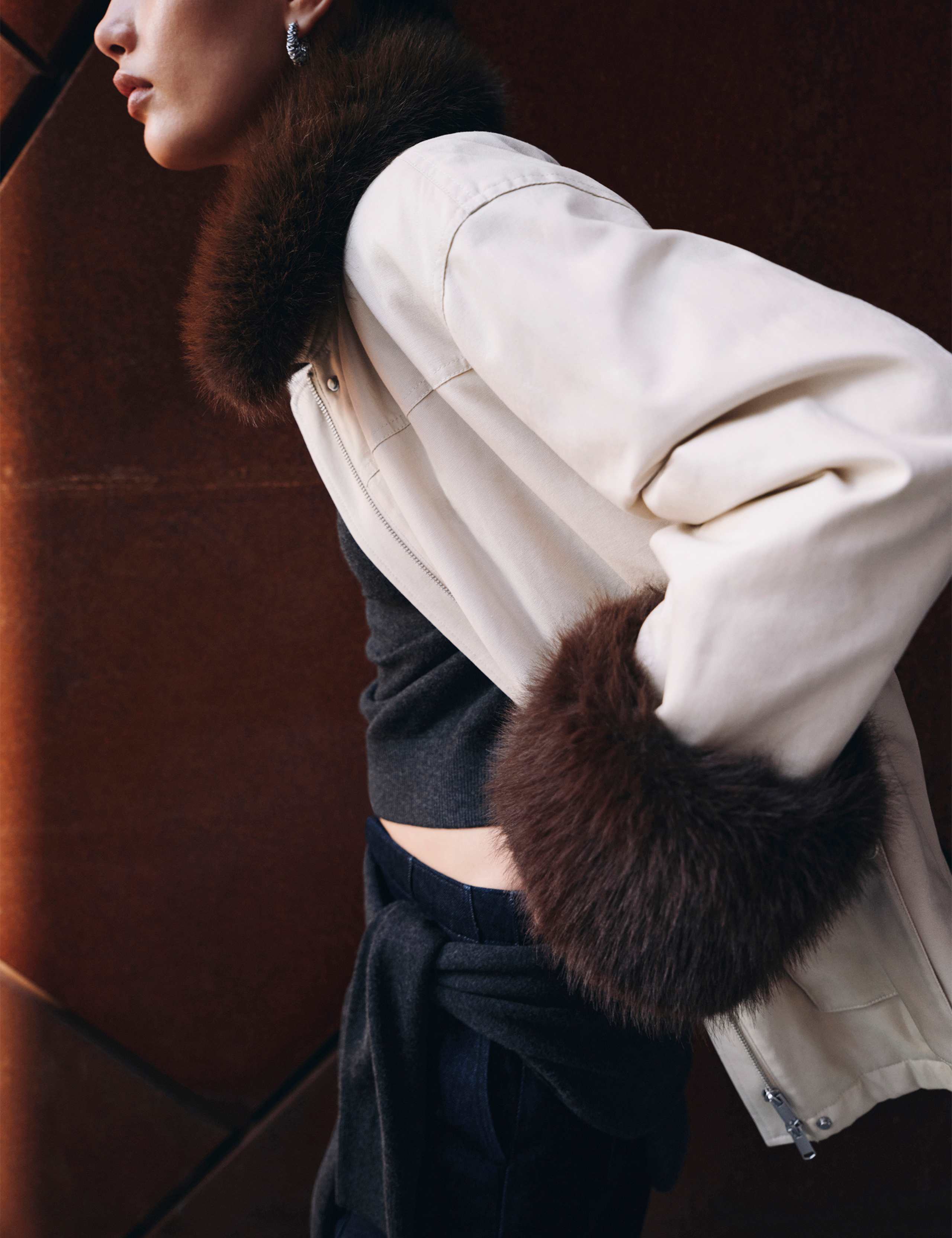 Pure Cotton Waisted Faux Fur Trim Parka 1 of 6