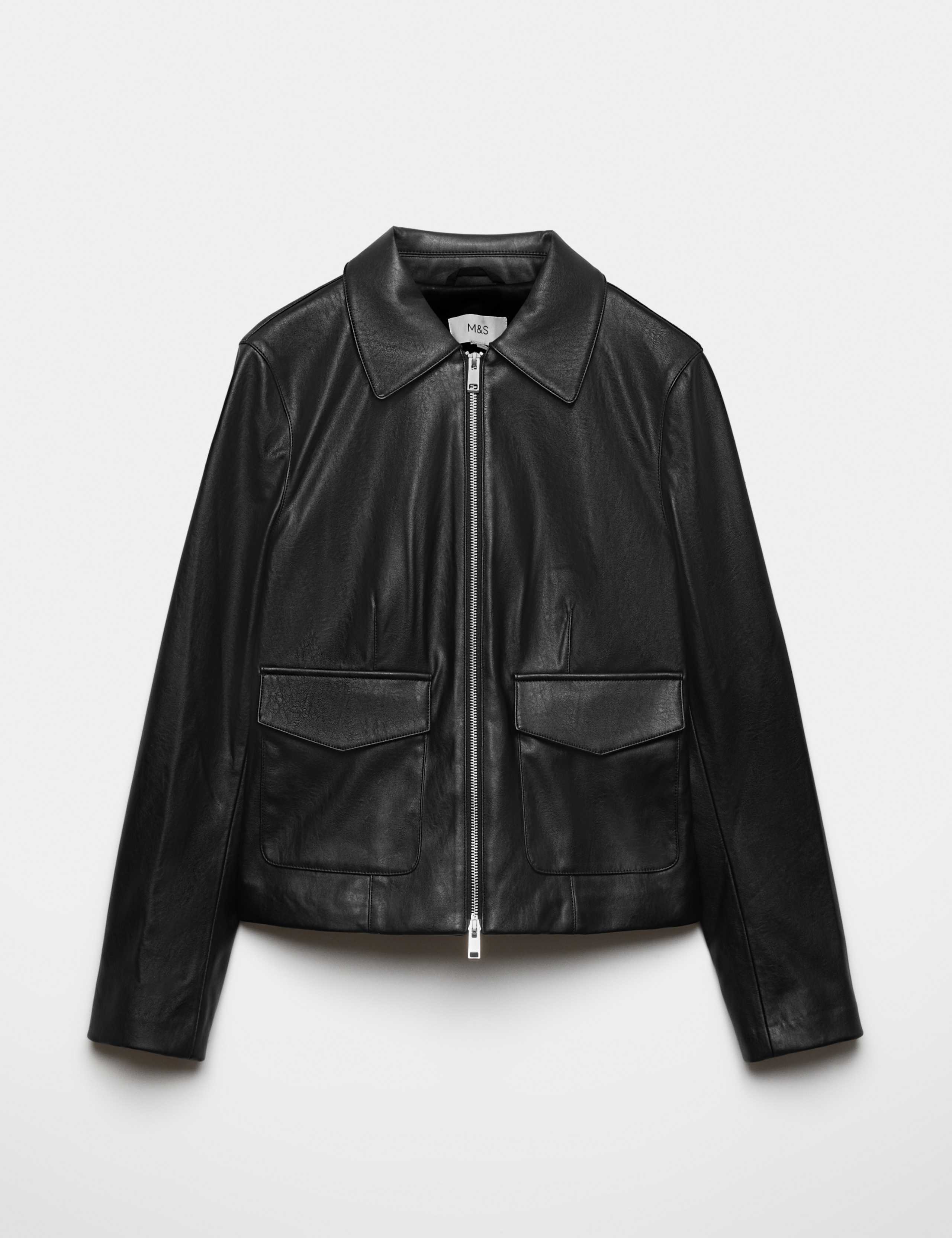 Faux Leather Zip Through Harrington Jacket 2 of 6