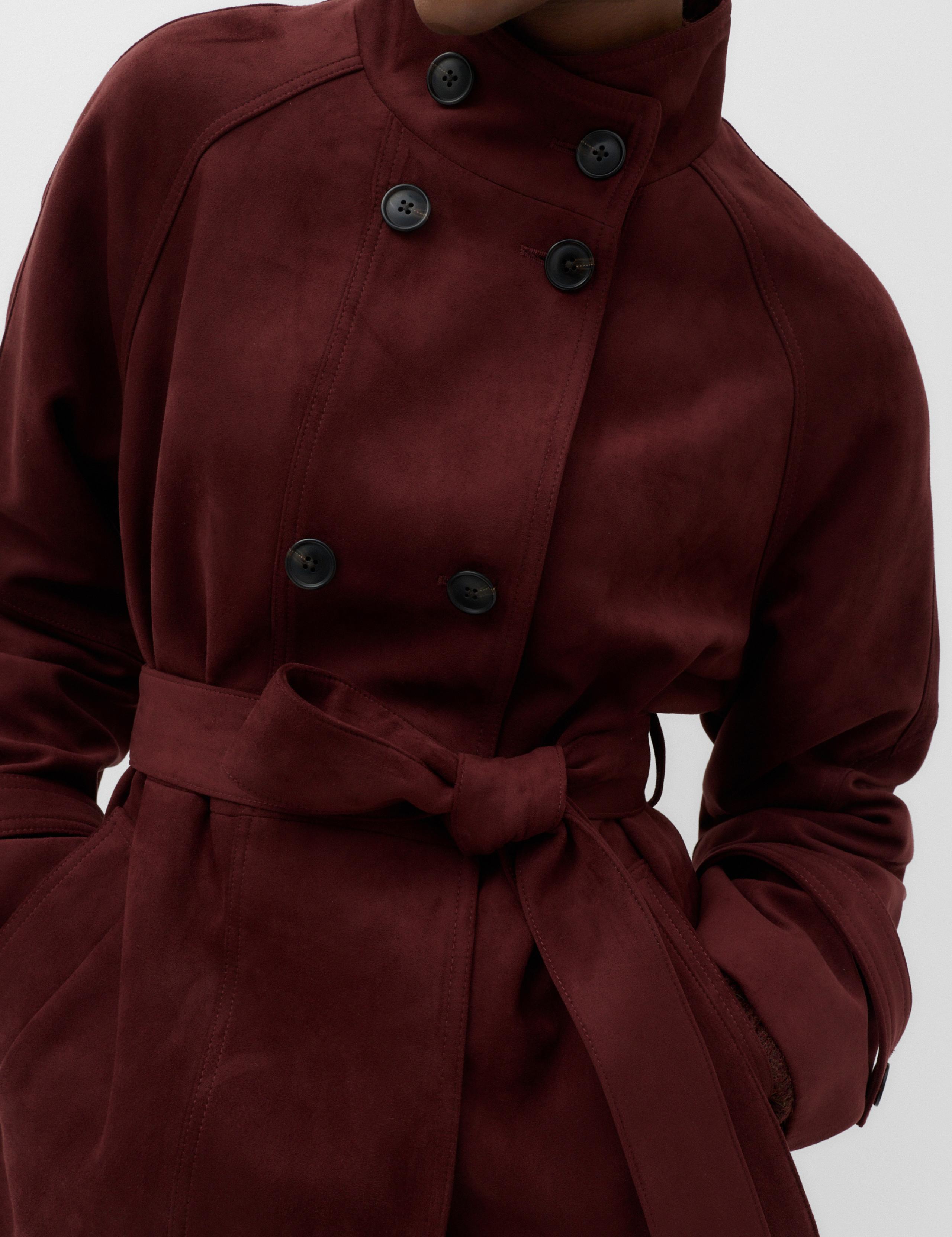 Suedette Funnel Neck Short Trench Coat 4 of 5