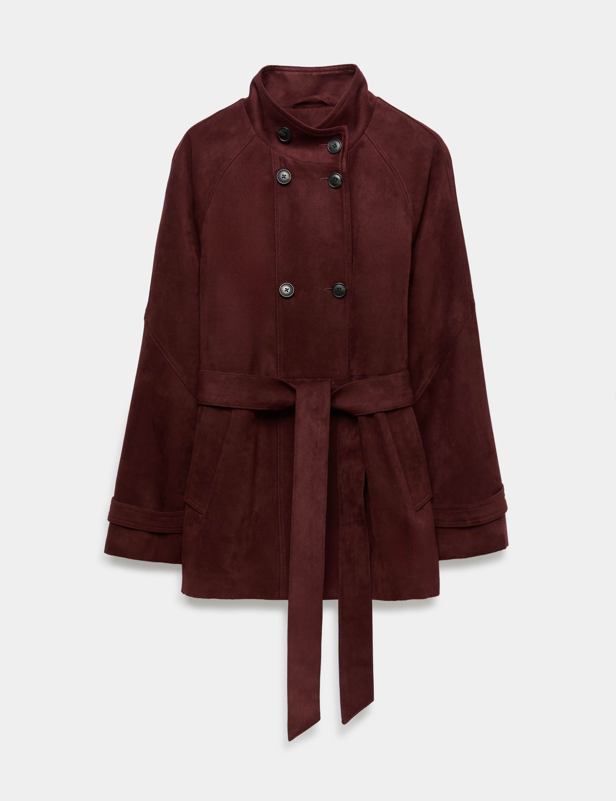 Suedette Funnel Neck Short Trench Coat 2 of 5
