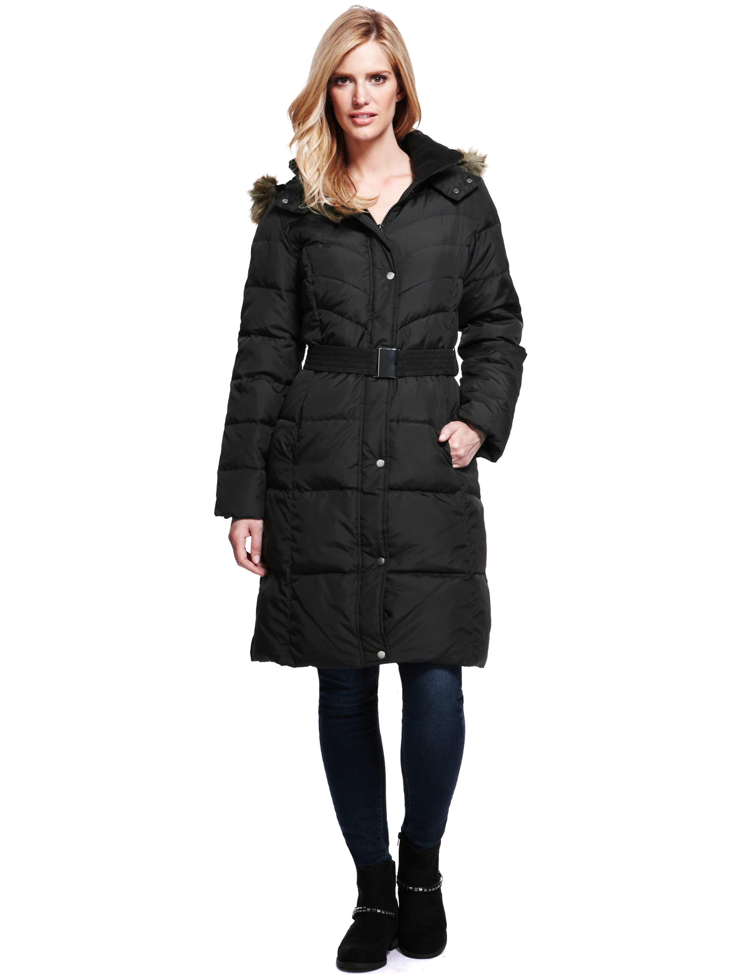 Hooded Down Filled Long Belted Parka with Stormwear™ 1 of 8