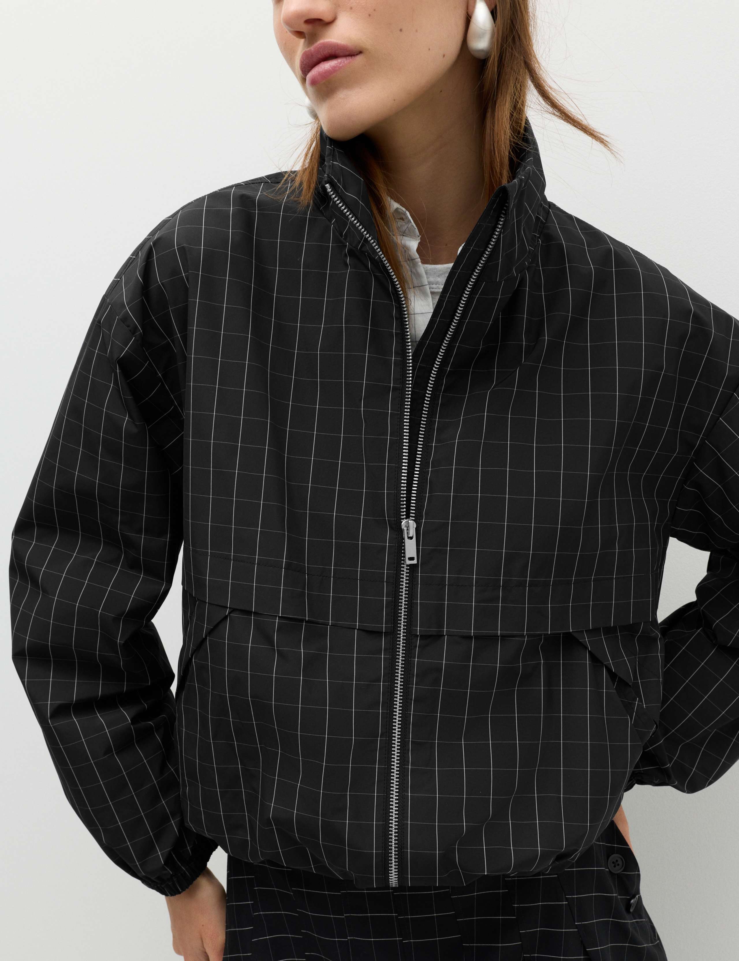 Checked Funnel Neck Windbreaker Jacket 3 of 7