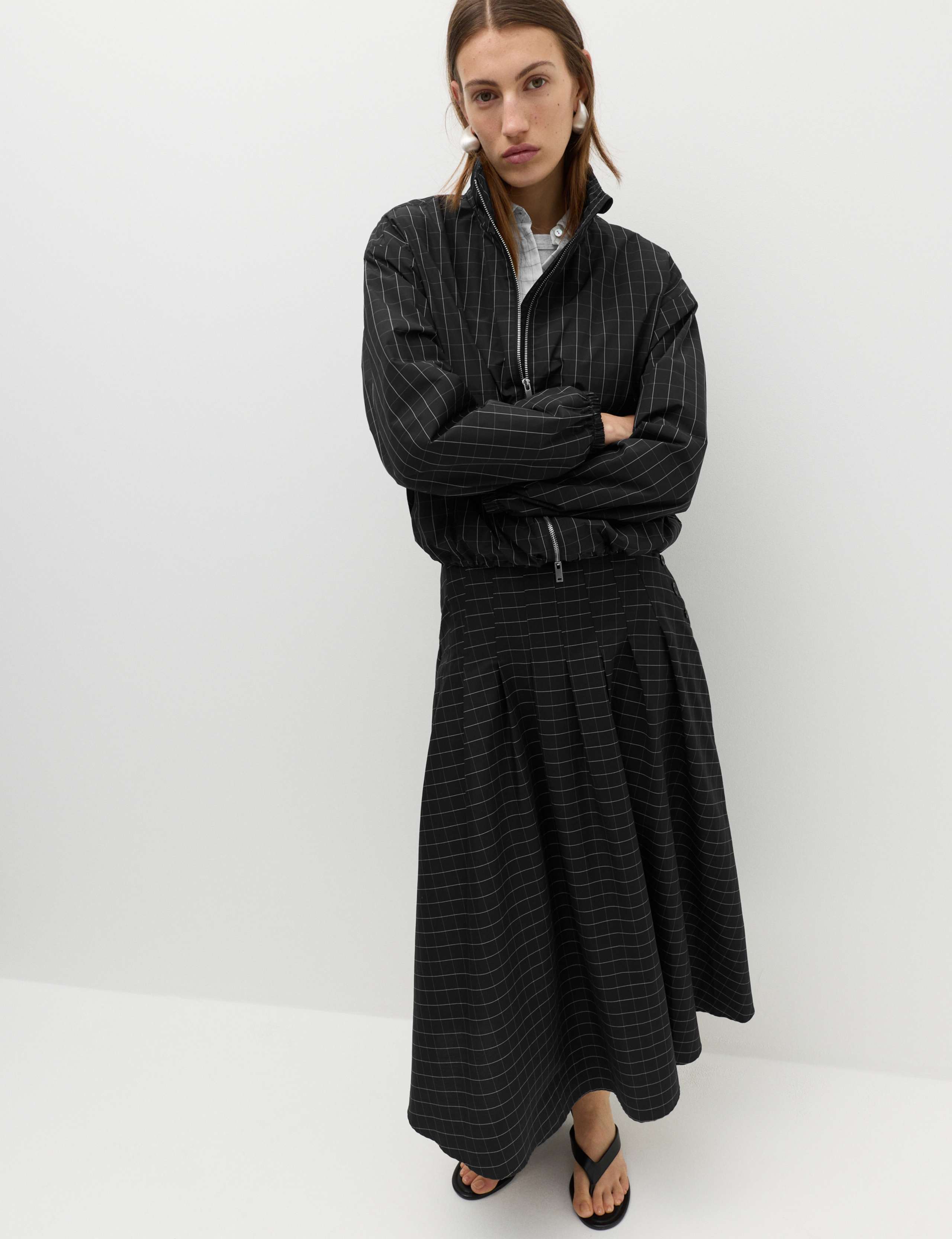 Checked Funnel Neck Windbreaker Jacket 6 of 7