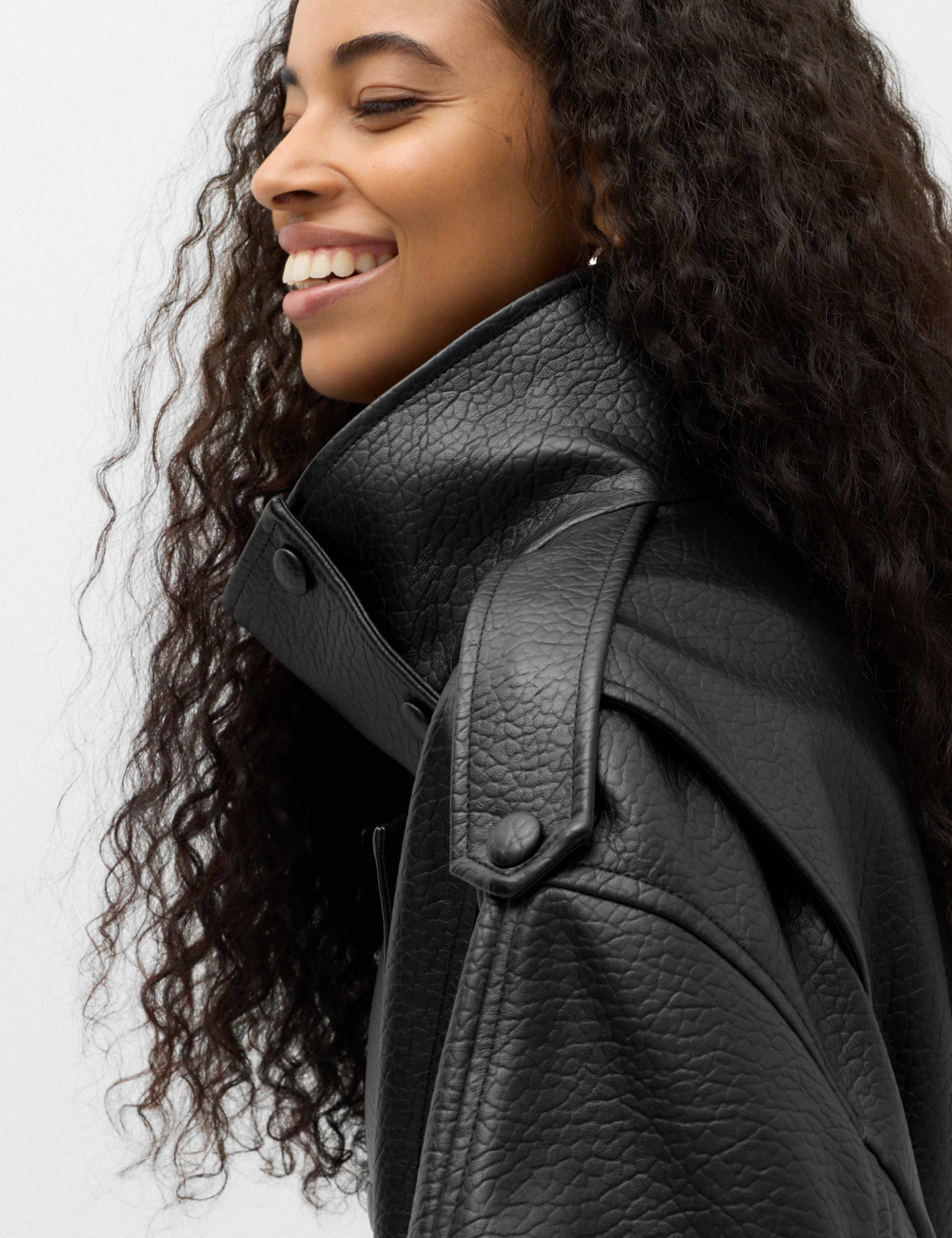 Faux Leather Funnel Neck Bomber Jacket 3 of 7