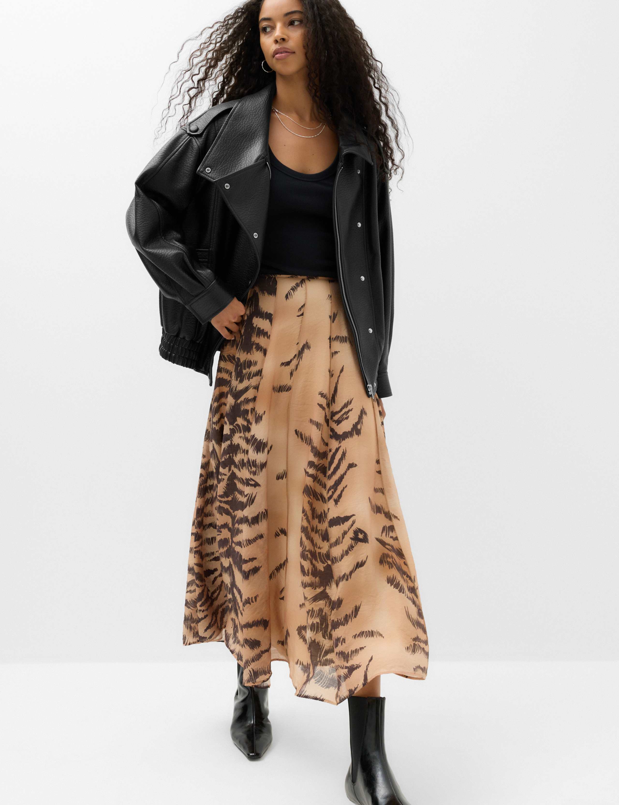 Faux Leather Funnel Neck Bomber Jacket 4 of 7