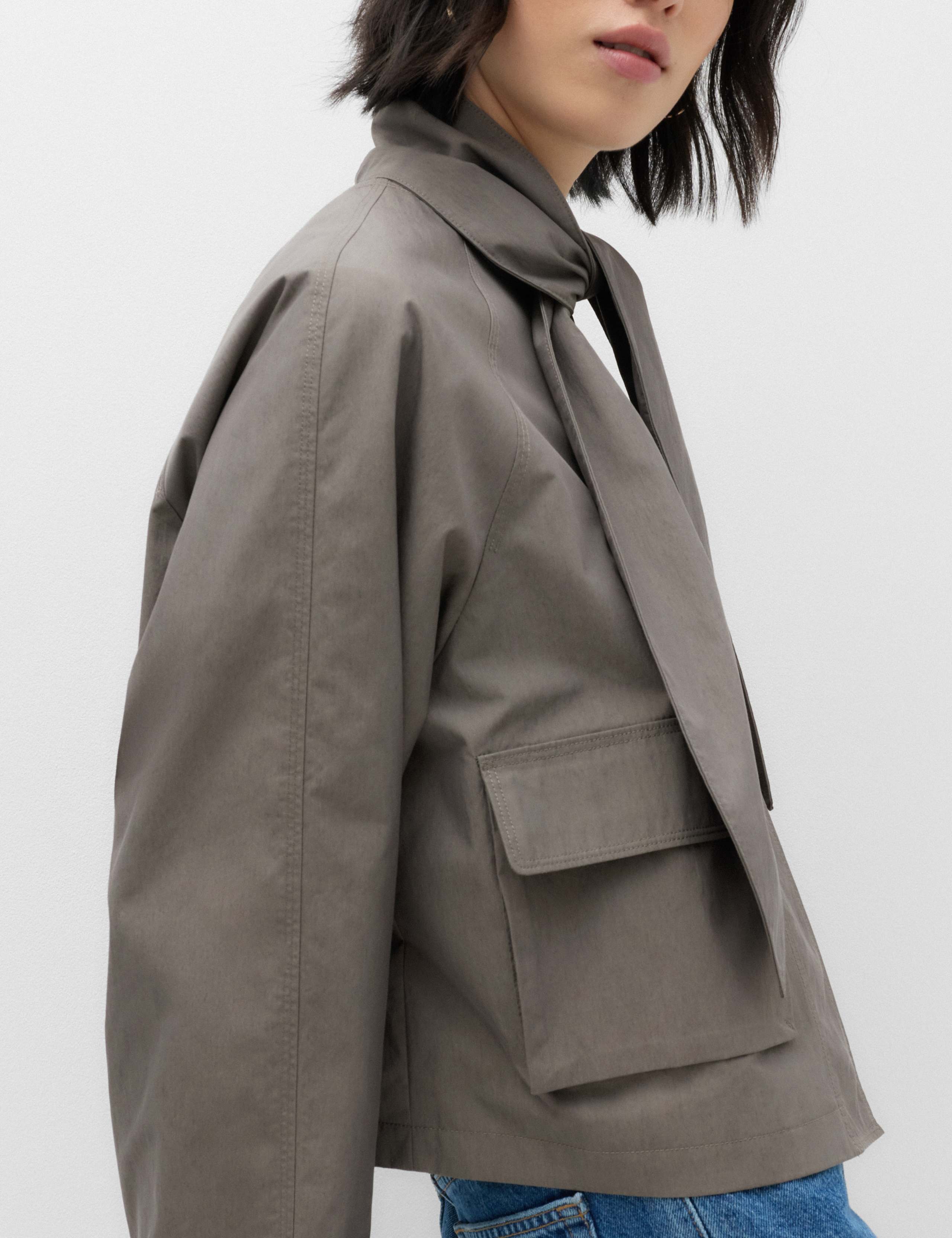 Cotton Rich Tie Neck Cropped Jacket 3 of 6