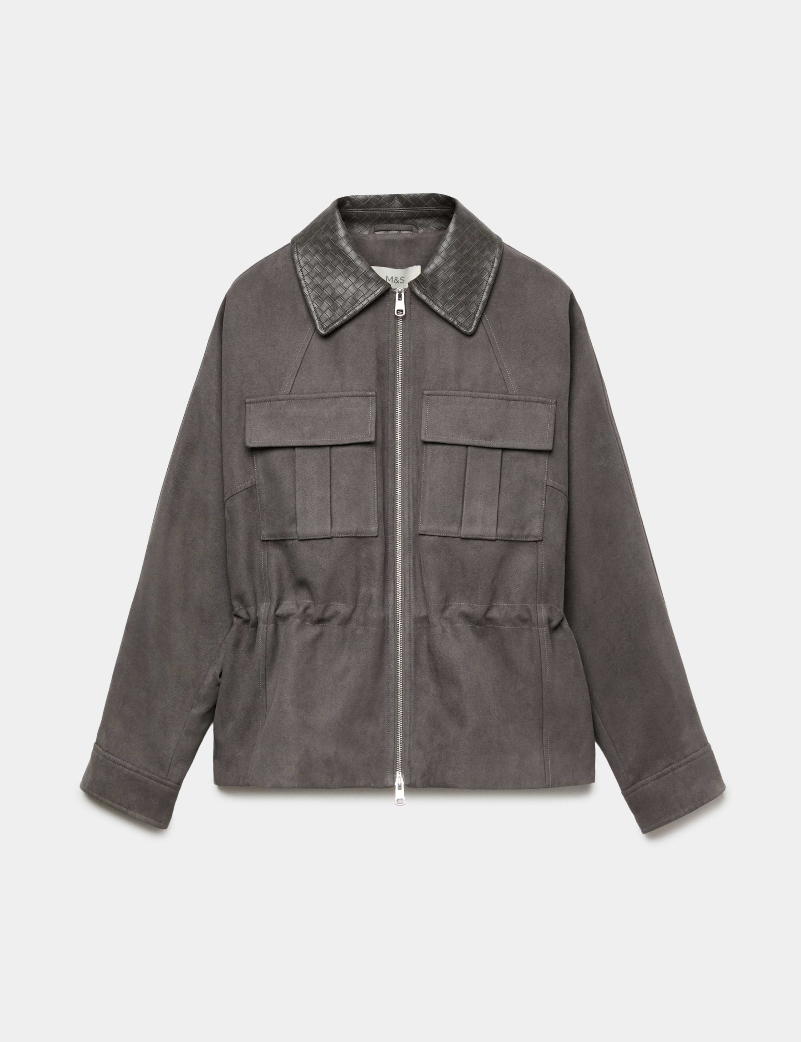 Suedette Collared Peplum Utility Jacket 2 of 7
