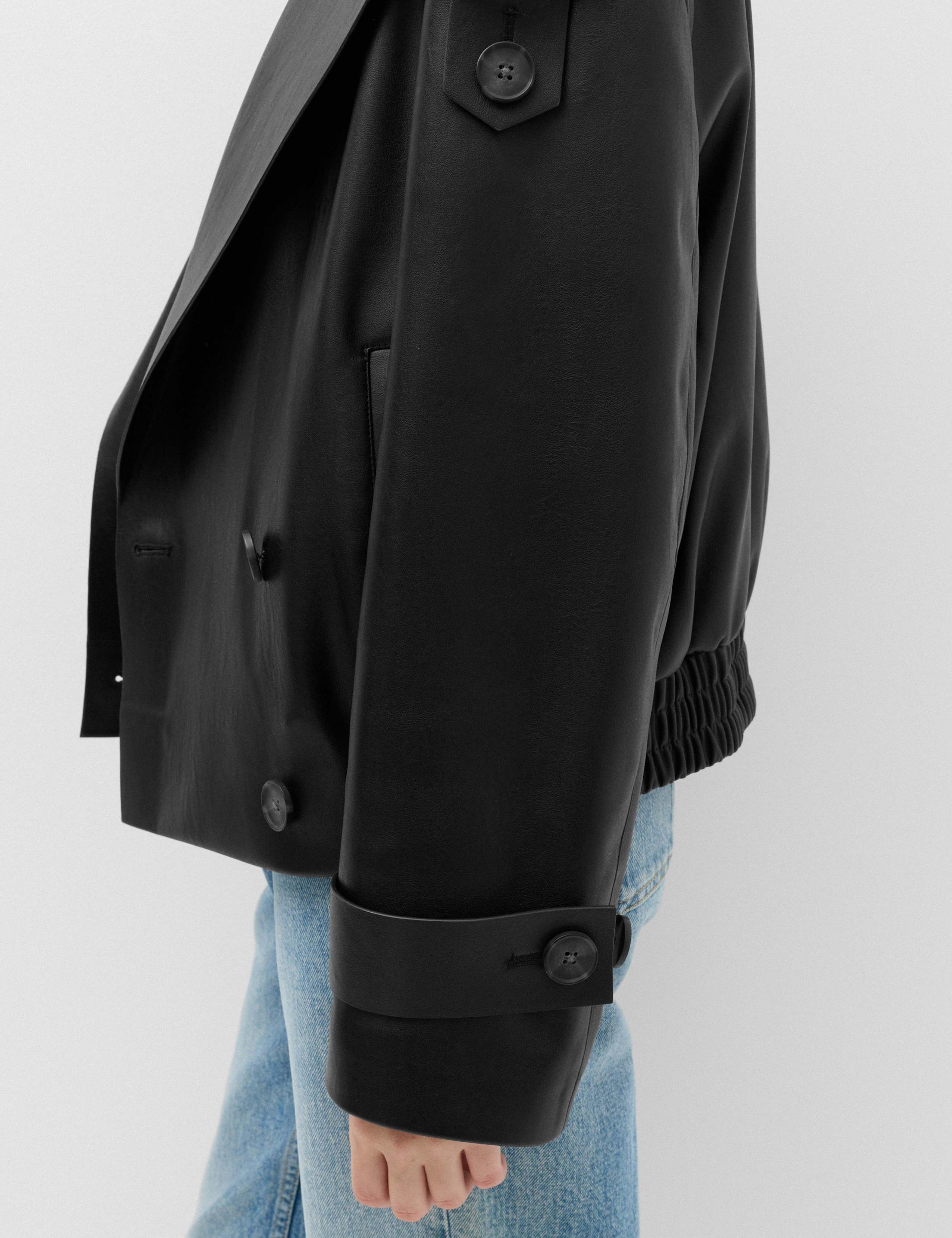 Faux Leather Revere Collar Short Jacket 6 of 7