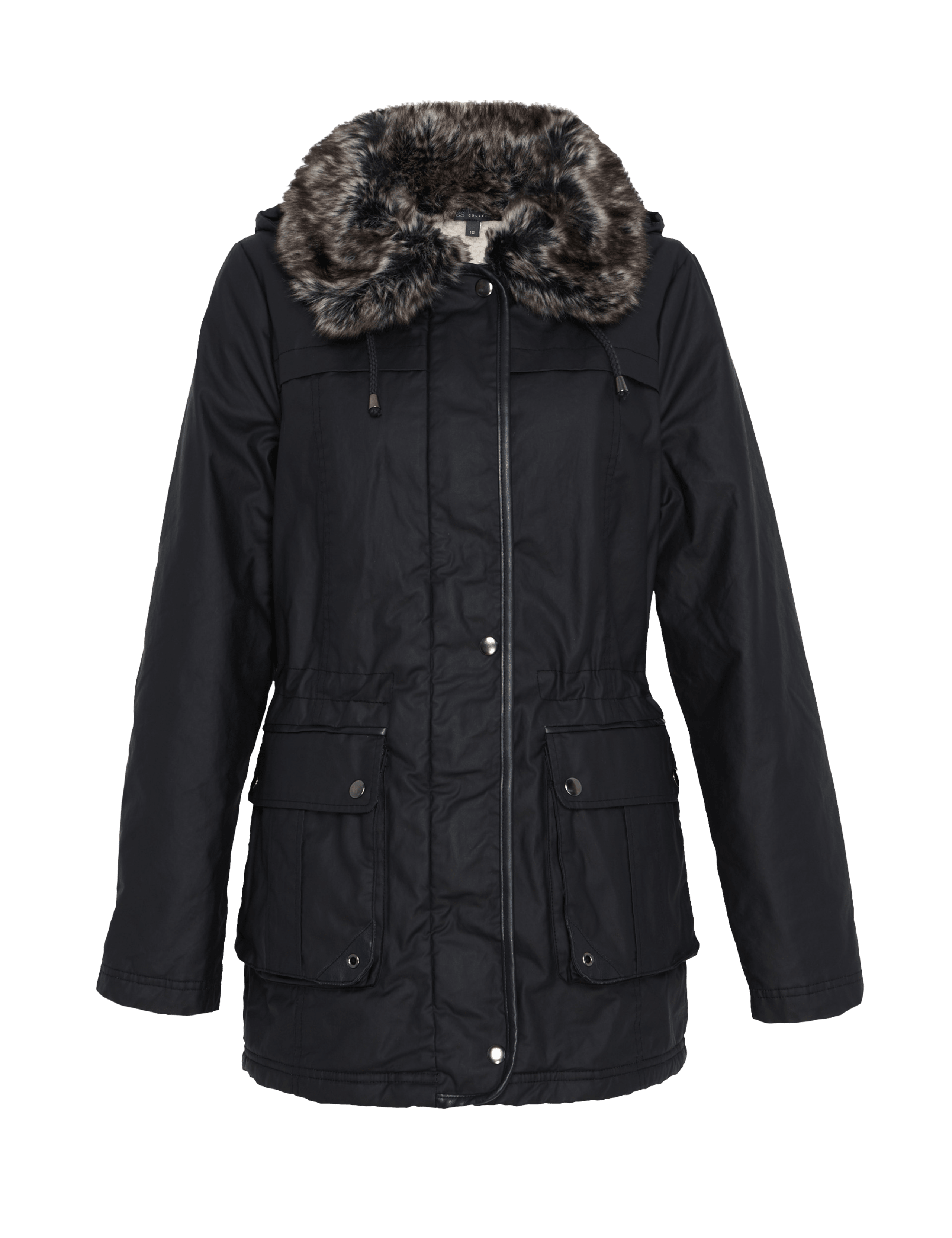 Pure Cotton Faux Fur Trim Waxy Coat 2 of 10