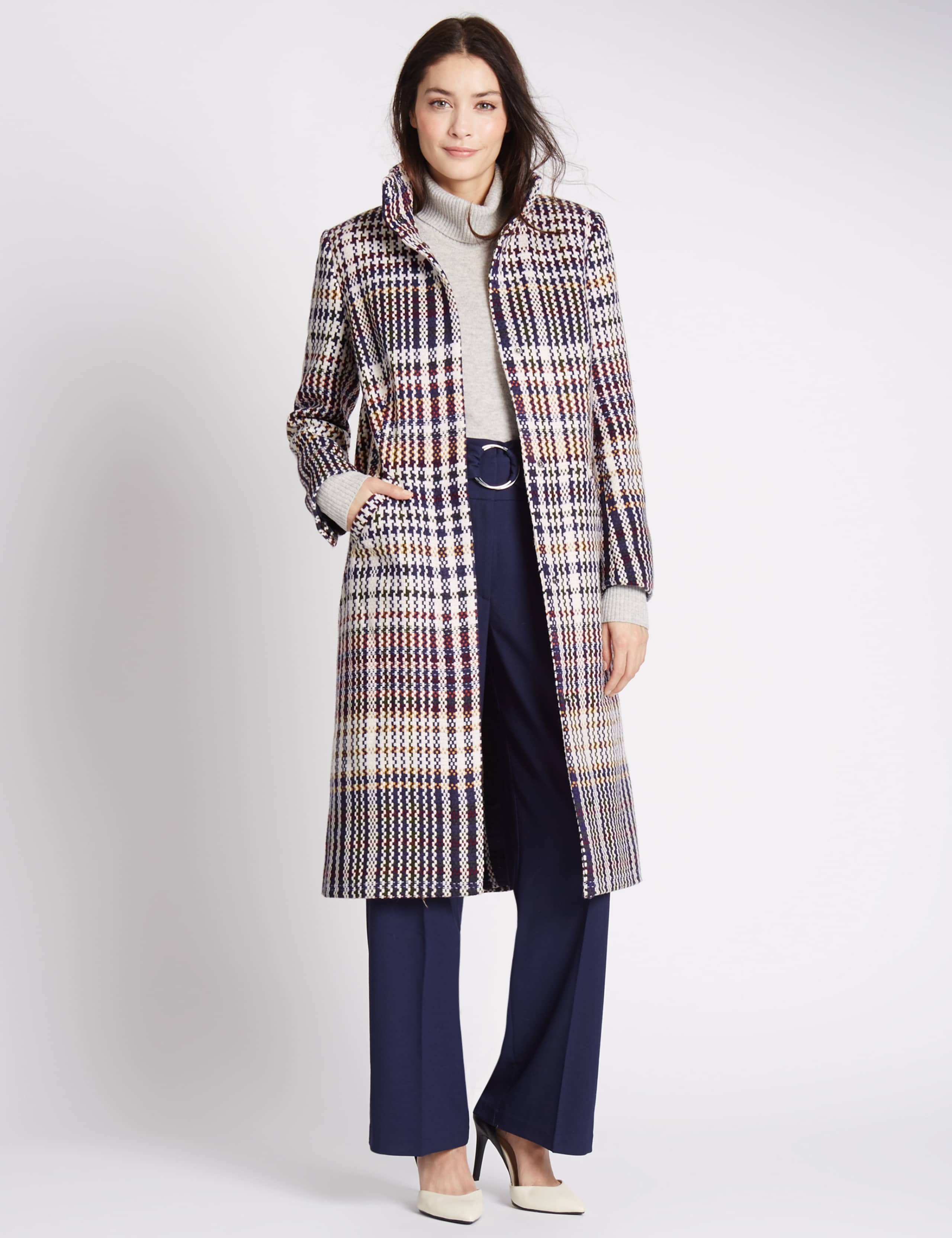 Checked Funnel Neck Coat 1 of 4