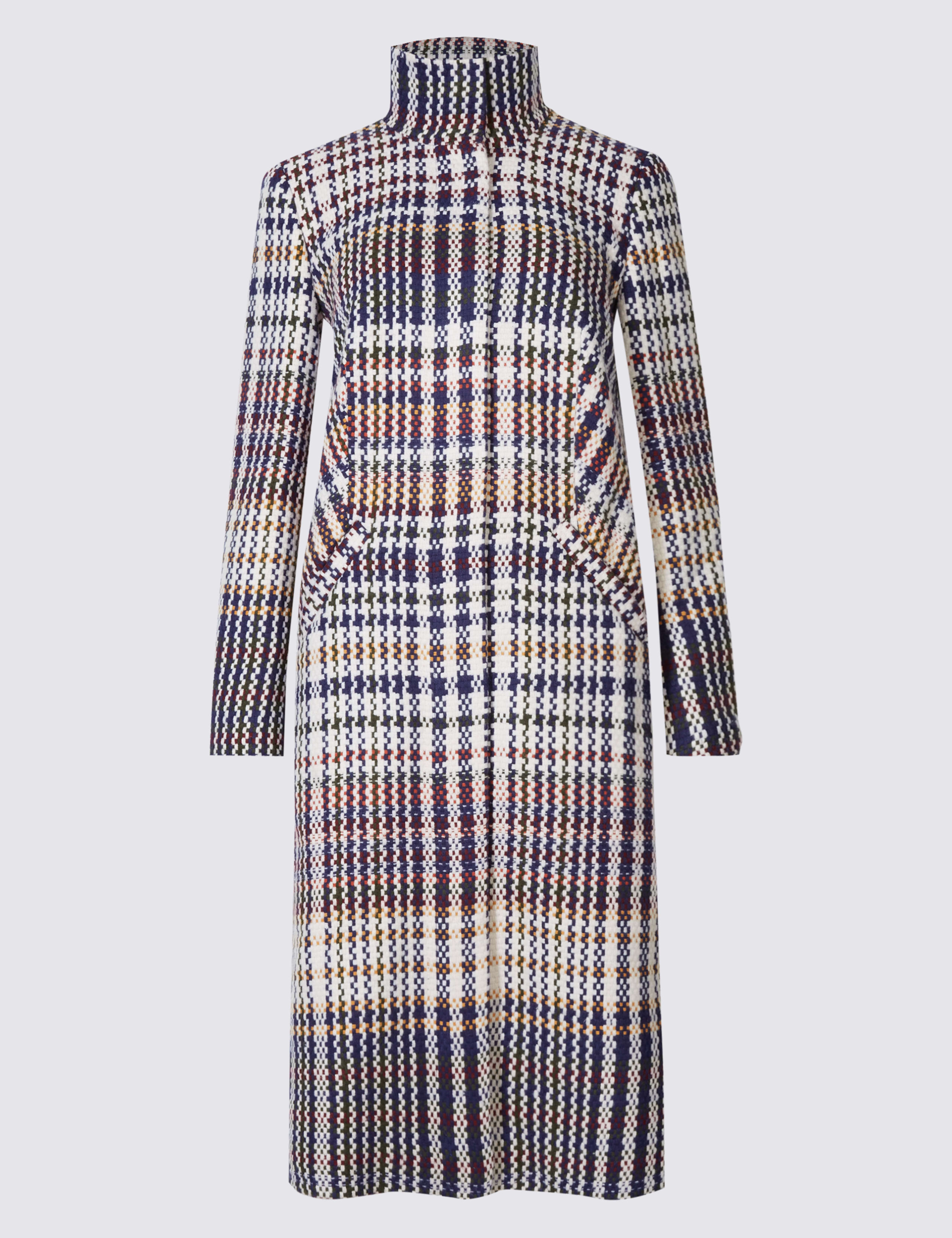 Checked Funnel Neck Coat 2 of 4