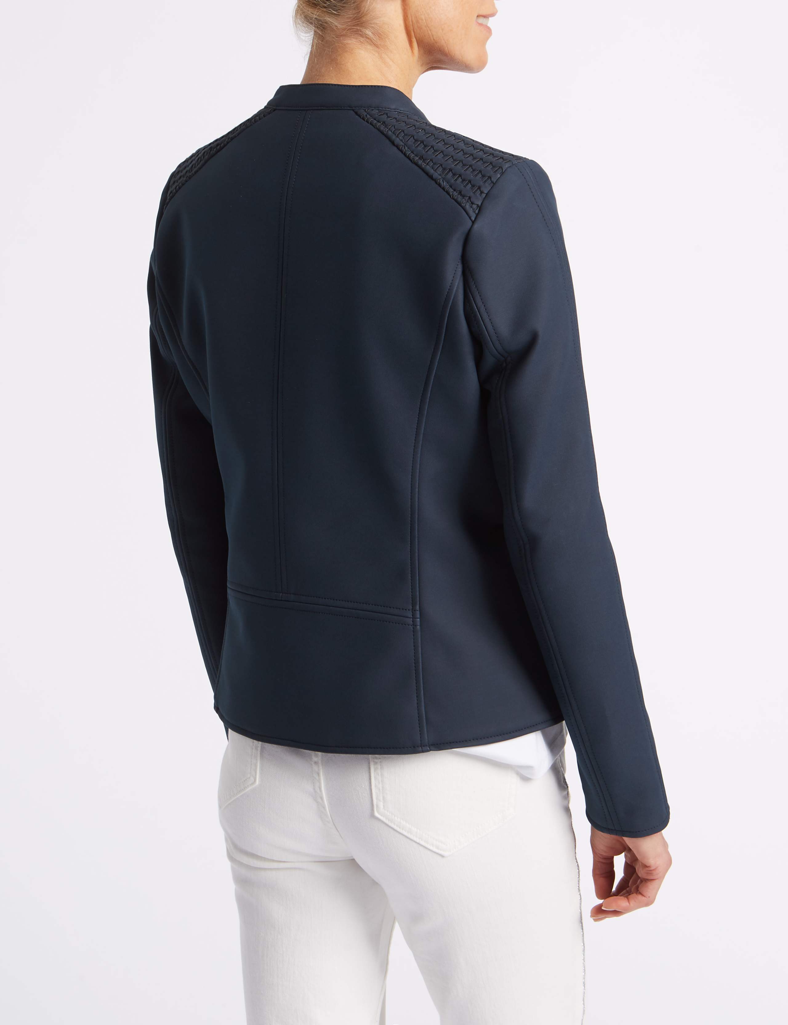 Faux Leather Stretch Detail Biker Jacket 4 of 5