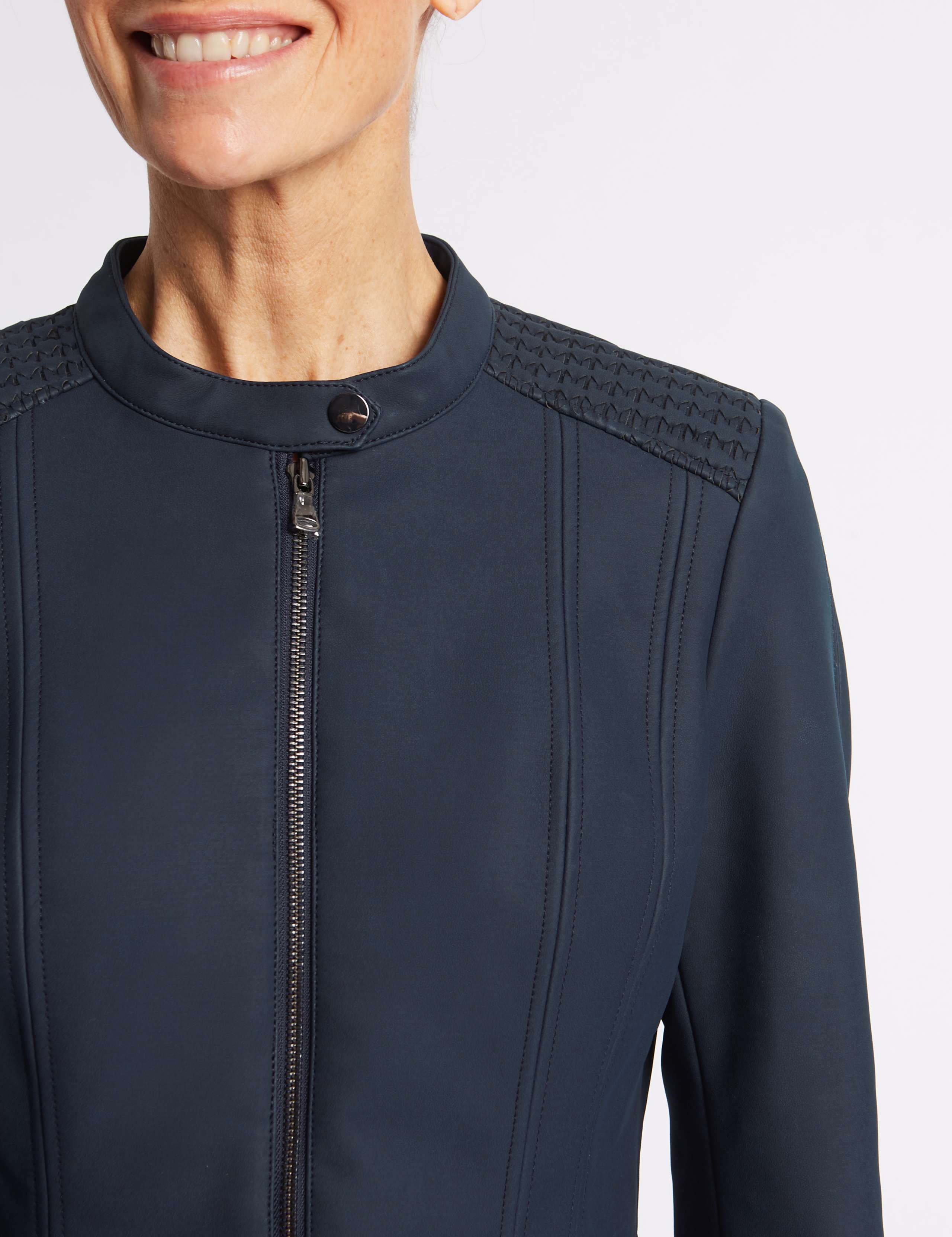 Faux Leather Stretch Detail Biker Jacket 5 of 5