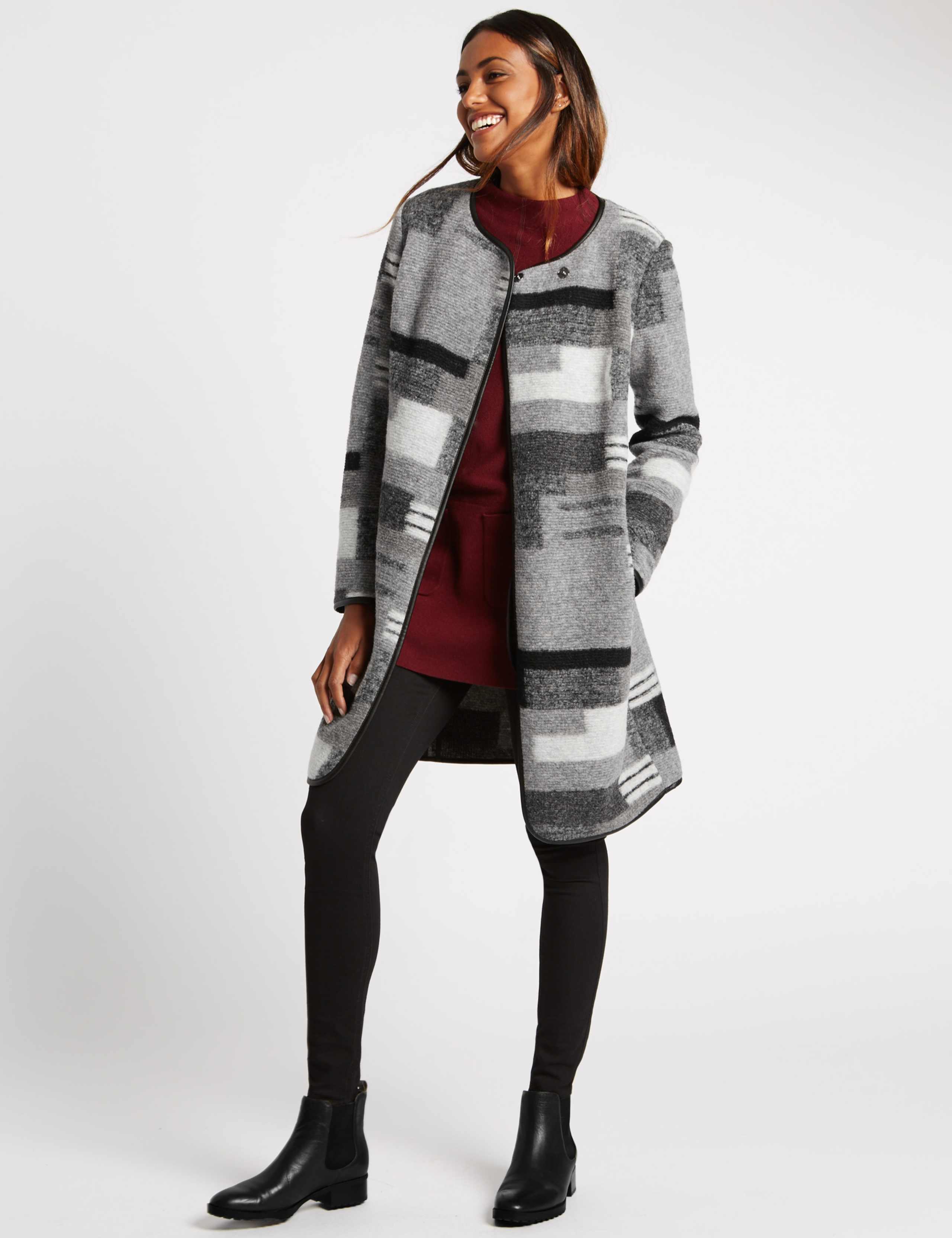 Wool Blend Patchwork Print Blanket Coat 1 of 4