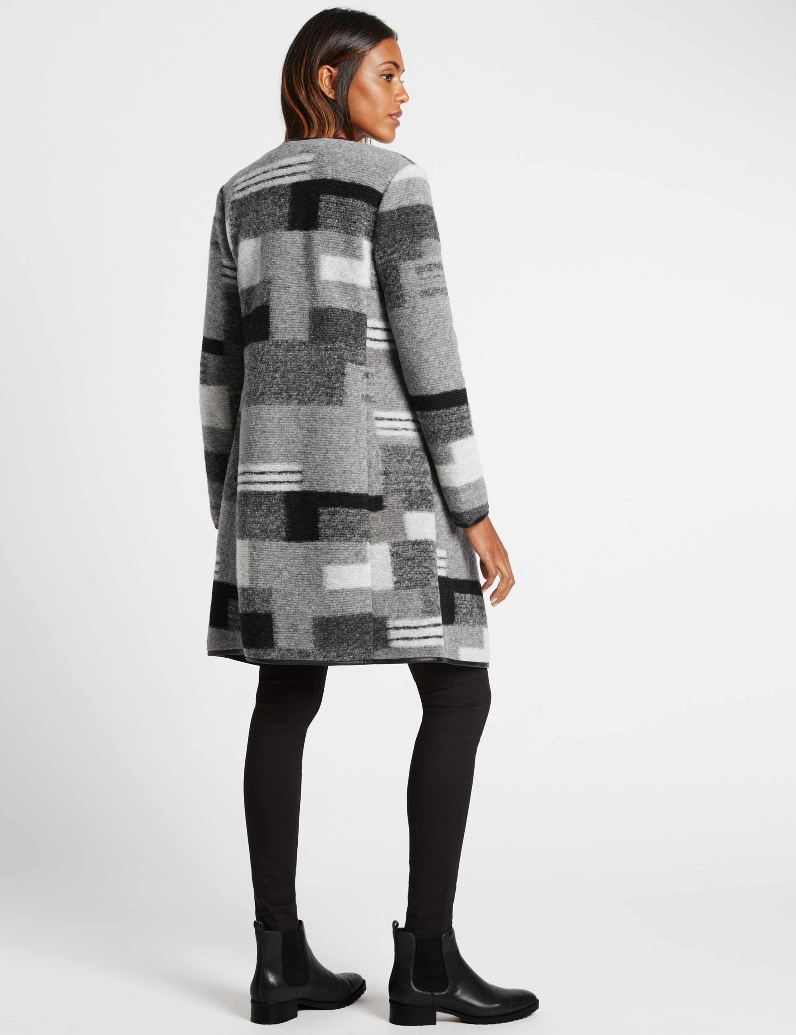 Wool Blend Patchwork Print Blanket Coat 3 of 4